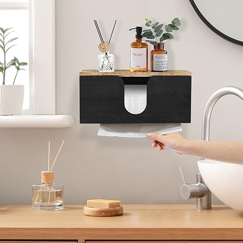 Miniatura 5 de Dispensador de toallas de papel de madera maciza montado en la pared, soporte de toalla de papel plegado con tapa, plegable en C comercial, plegado