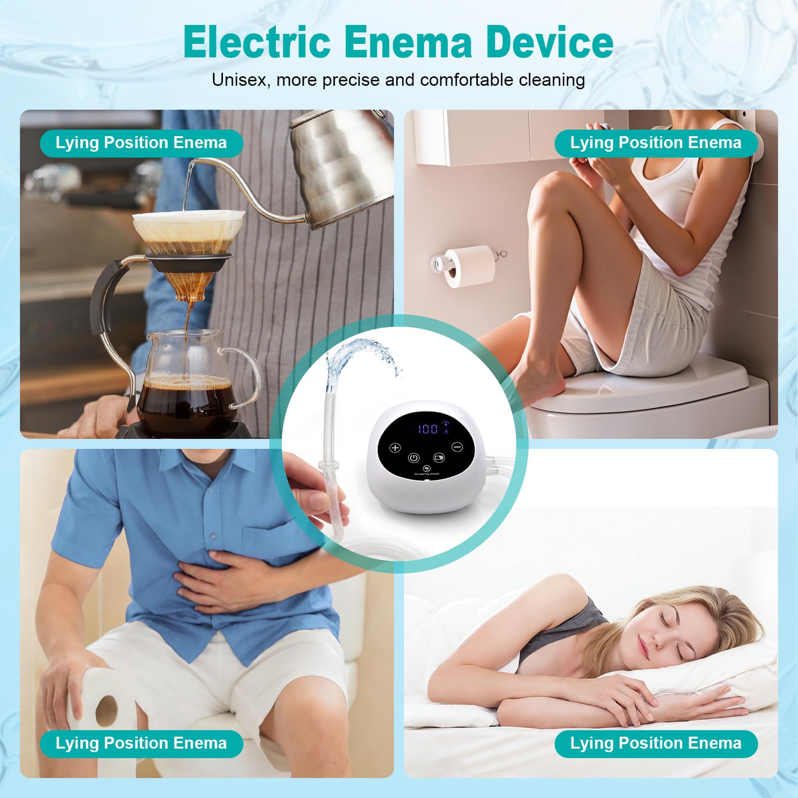 Kit Enema Elettrico, Enema per Pulizia del Colon Uomini e Donne, Kit Enema al Caffè Organico, 100 Livelli Regolazione Velocità Flusso Acqua con Display LCD, Doccia Anale a Pressione