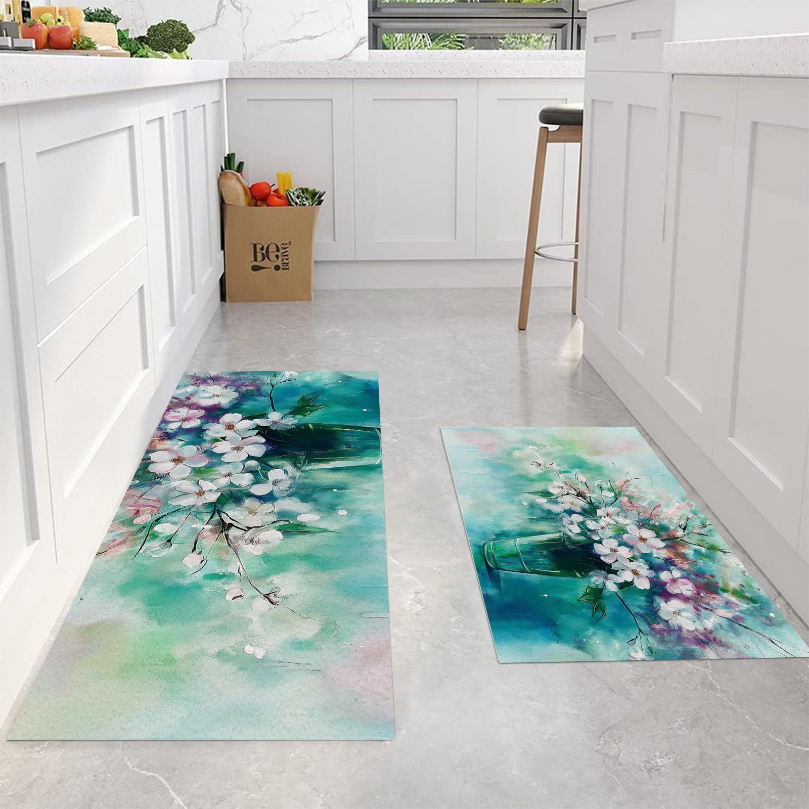 Tapis de cuisine fleurs de cerisier pour cuisiner et travailler debout dans le calme