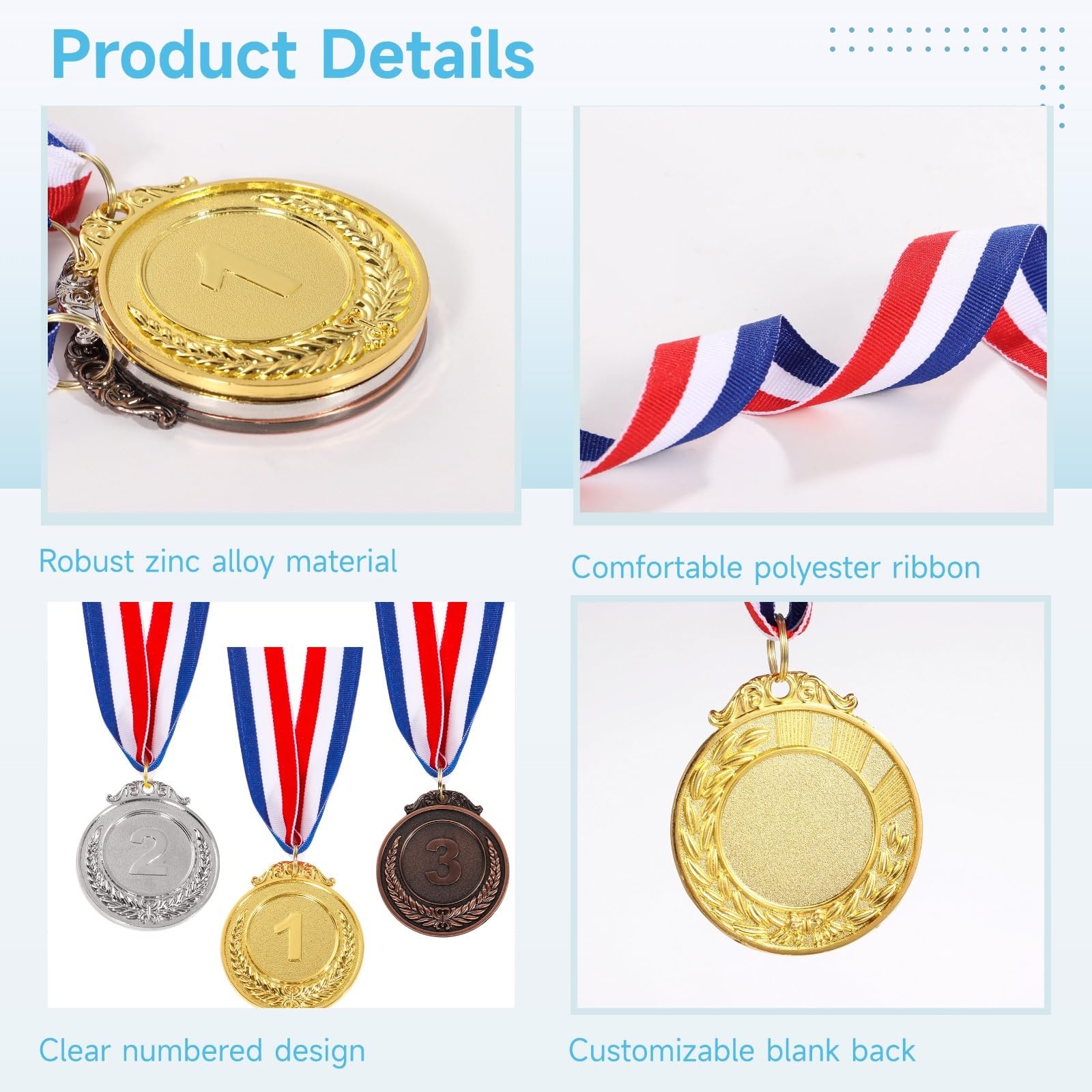 36-teiliges Medaillen-Set in Gold, Silber und Bronze mit Halsbändern, perfekt für Sport, Wettbewerbe, Turniere und Auszeichnungen