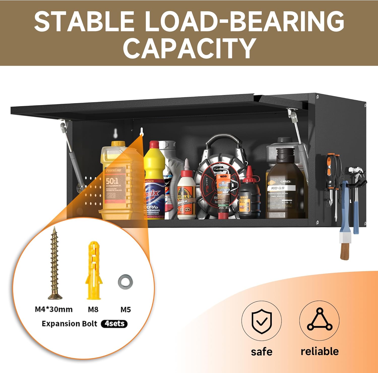 Coolsun Metal Wall Cabinet, Garage Wall Cabinet with Up-Flip Door, 31.5" W Wall Mounted Metal Storage Cabinet for Kitchen,Garage,Basement,Ware House Assembly Required (Black) - Image 6