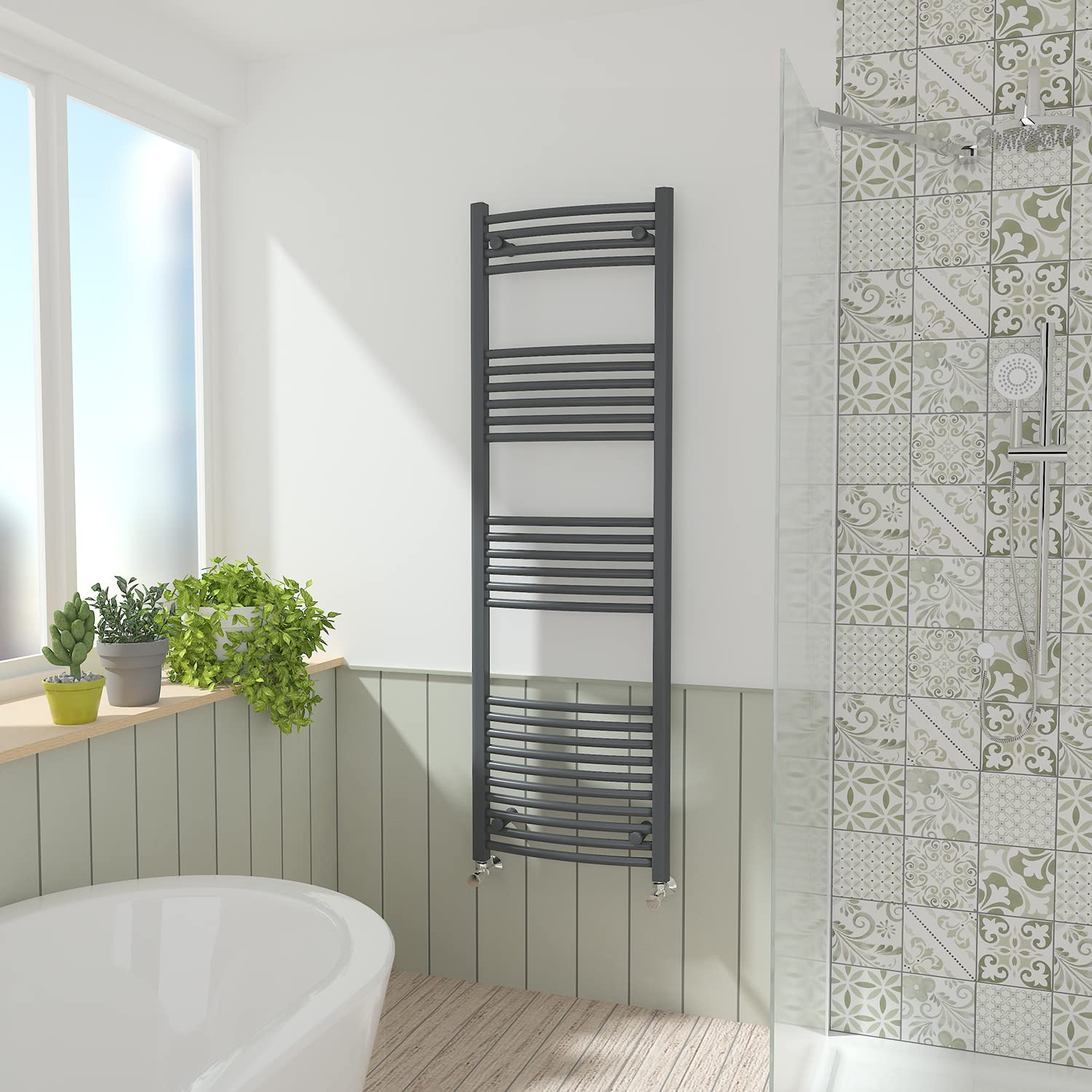 NRG Anthracite Curved Central Heating Towel Rail Bathroom Heated Rad Radiators Ladder Warmer - 1600×500mm
