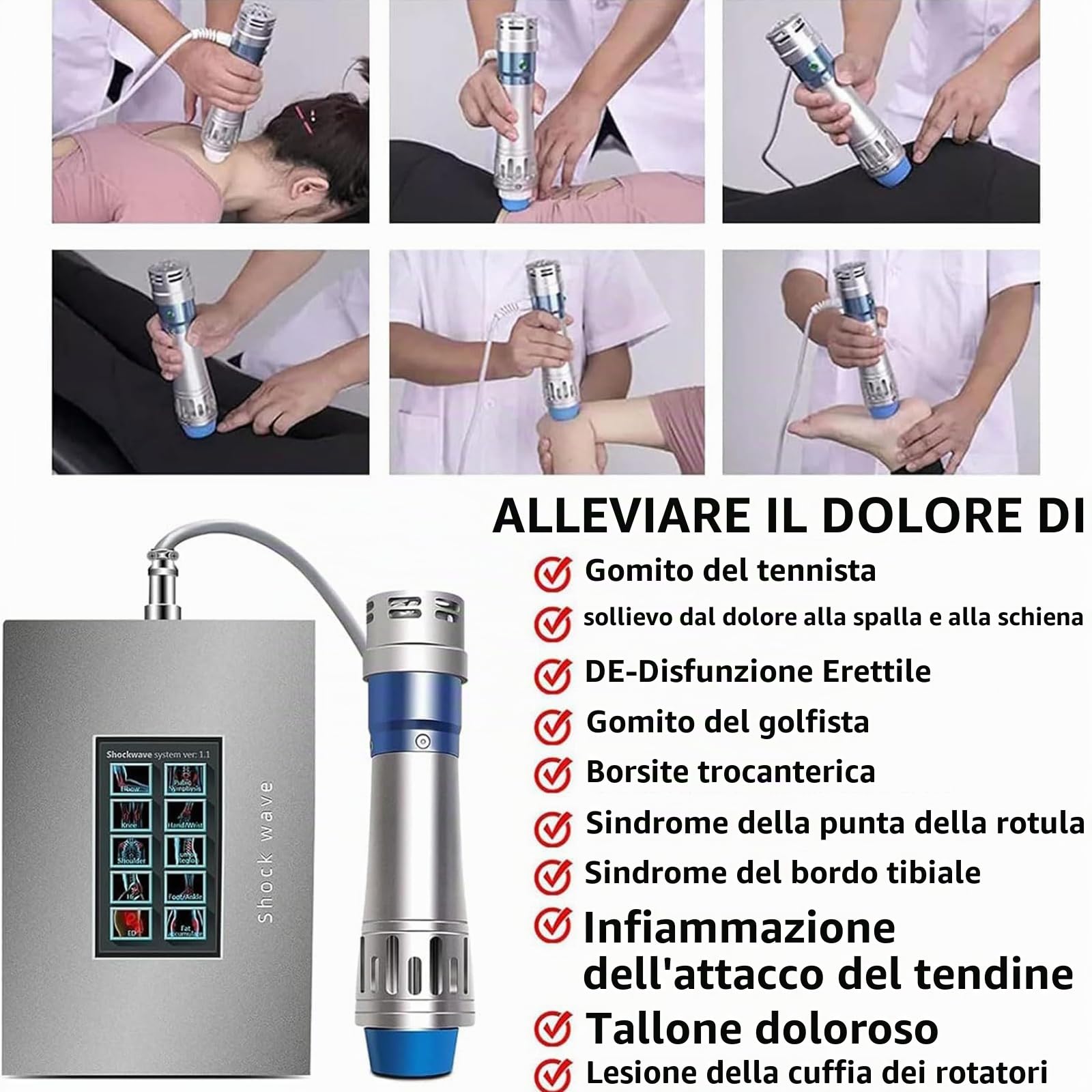 Terapia Ad Onde D'urto Focalizzate Extracorporee, Macchina Ad Onde D'urto Per La Disfunzione Erettile Con 7sonde, Energia Regolabile Da 60 a 200 MJ, Massaggiatore Muscolare Profondo,non Invasivo