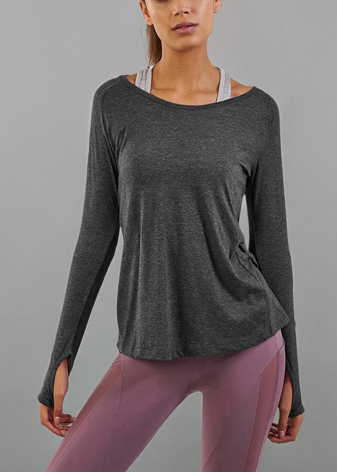 Bestisun Long Sleeve Yoga Workout Tops Lightweight Thumbhole Shirts Athletic Wear for Women - Image 6