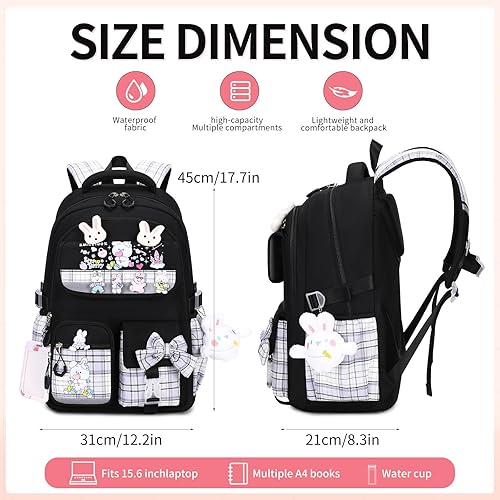 Miniatura 2 de Linda mochila para niñas, mochila escolar para niñas, mochila para niños y escuela primaria, Negro -, Grande, Mochila para niñas