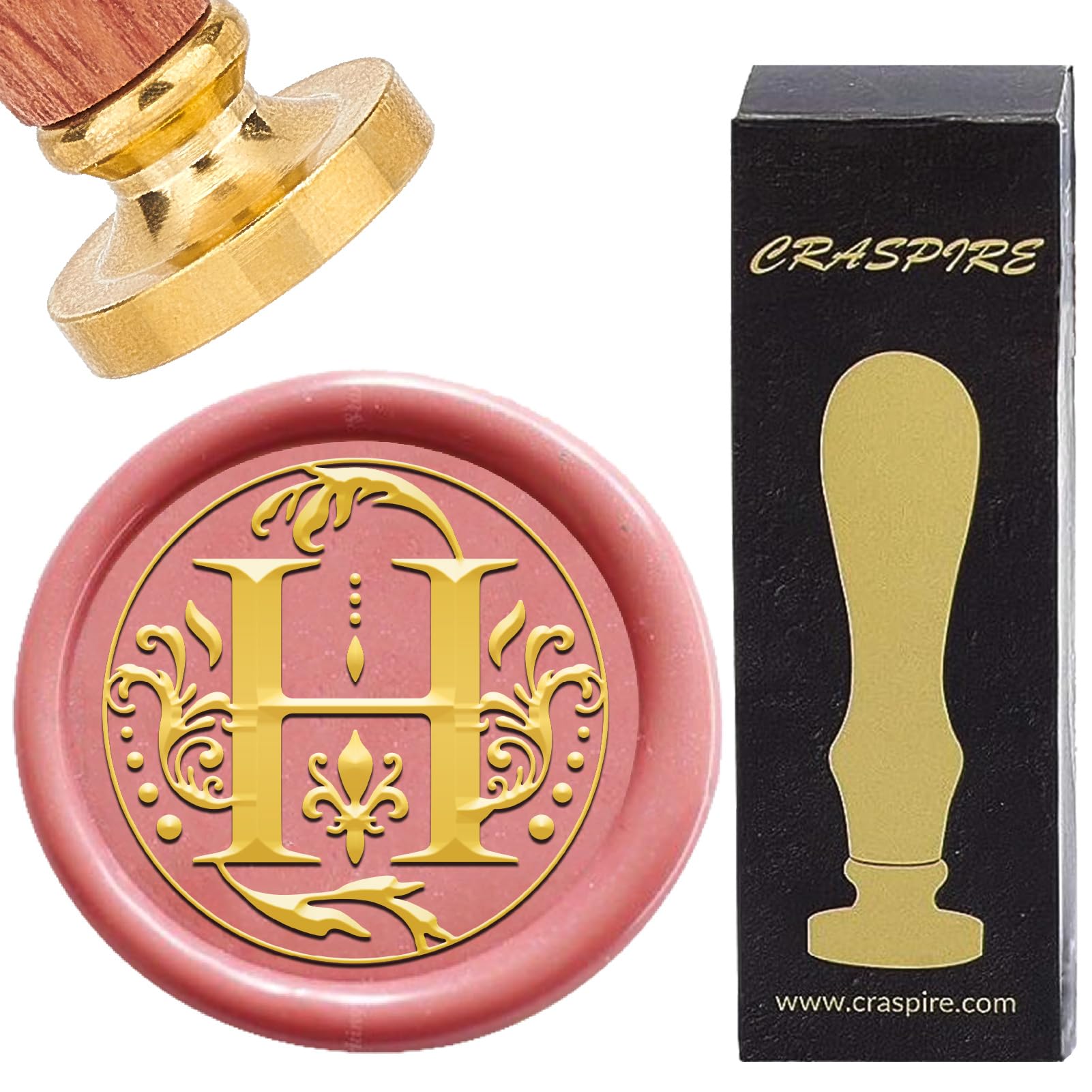 CRASPIRE Letter H Sealing Wax Stamp Retro Alphabet Initials Wax Seal Stamps Classic Vintage 26 Letters A-Z 25mm Removable Brass Head wood Handle for Wedding Invitation Gift Wrap Envelopes