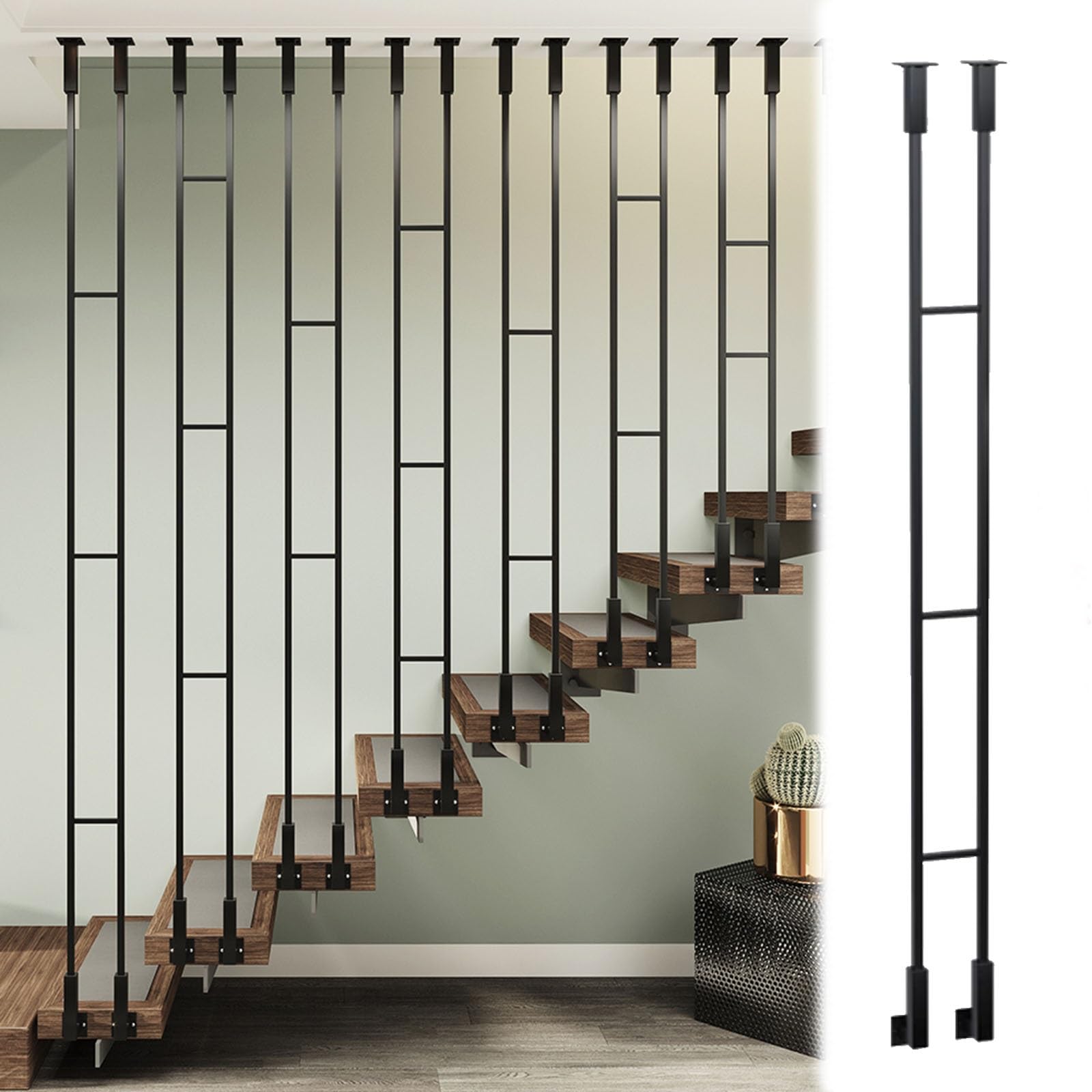Axe à double rangée pour garde-corps d'intérieur en fer forgé, barreaux escalier noir