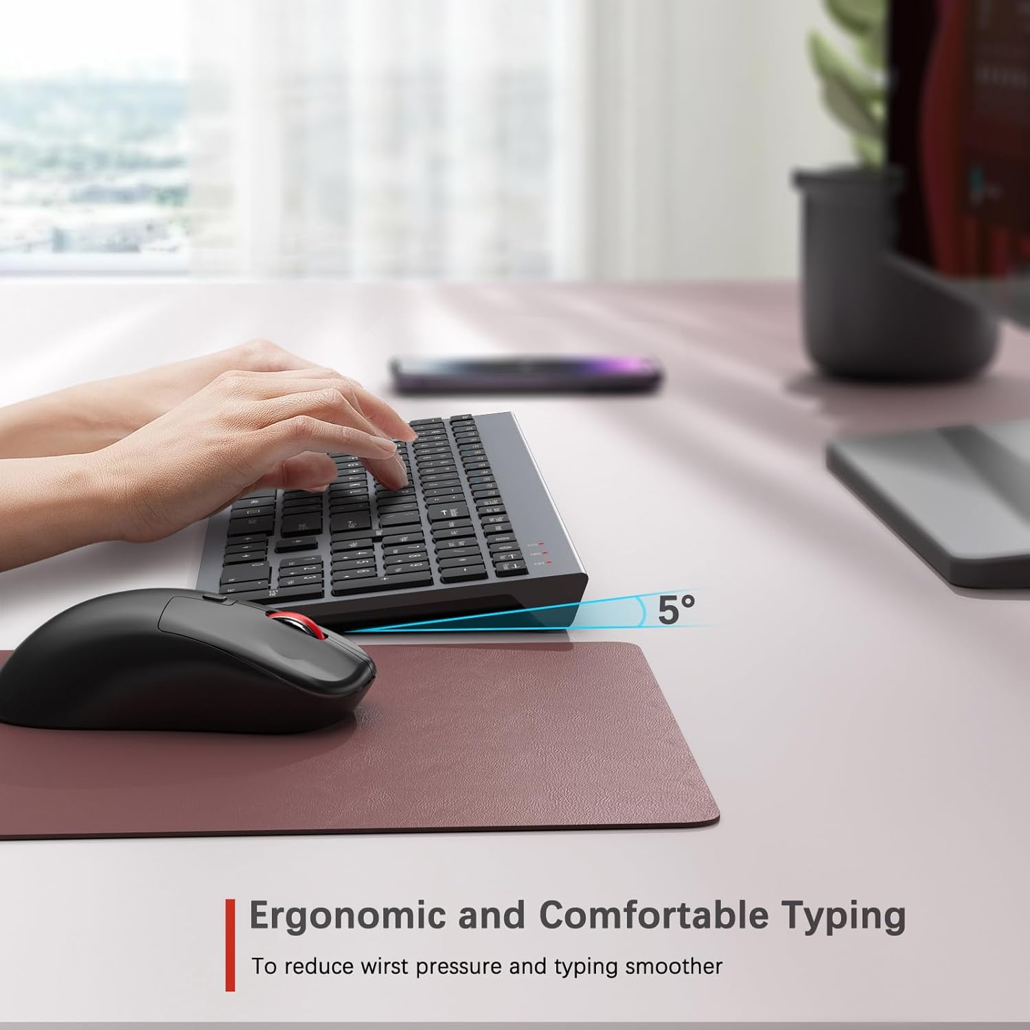 GAMCATZ Wireless Keyboard and Mouse Combo,Quiet Click,Full Size Design with Number Pad,Ergonomic Mouse with 5 DPI,Sleep Mode-2.4G Silent Portable Cordless Combo for Laptop/PC/Computer/Mac(Grey)