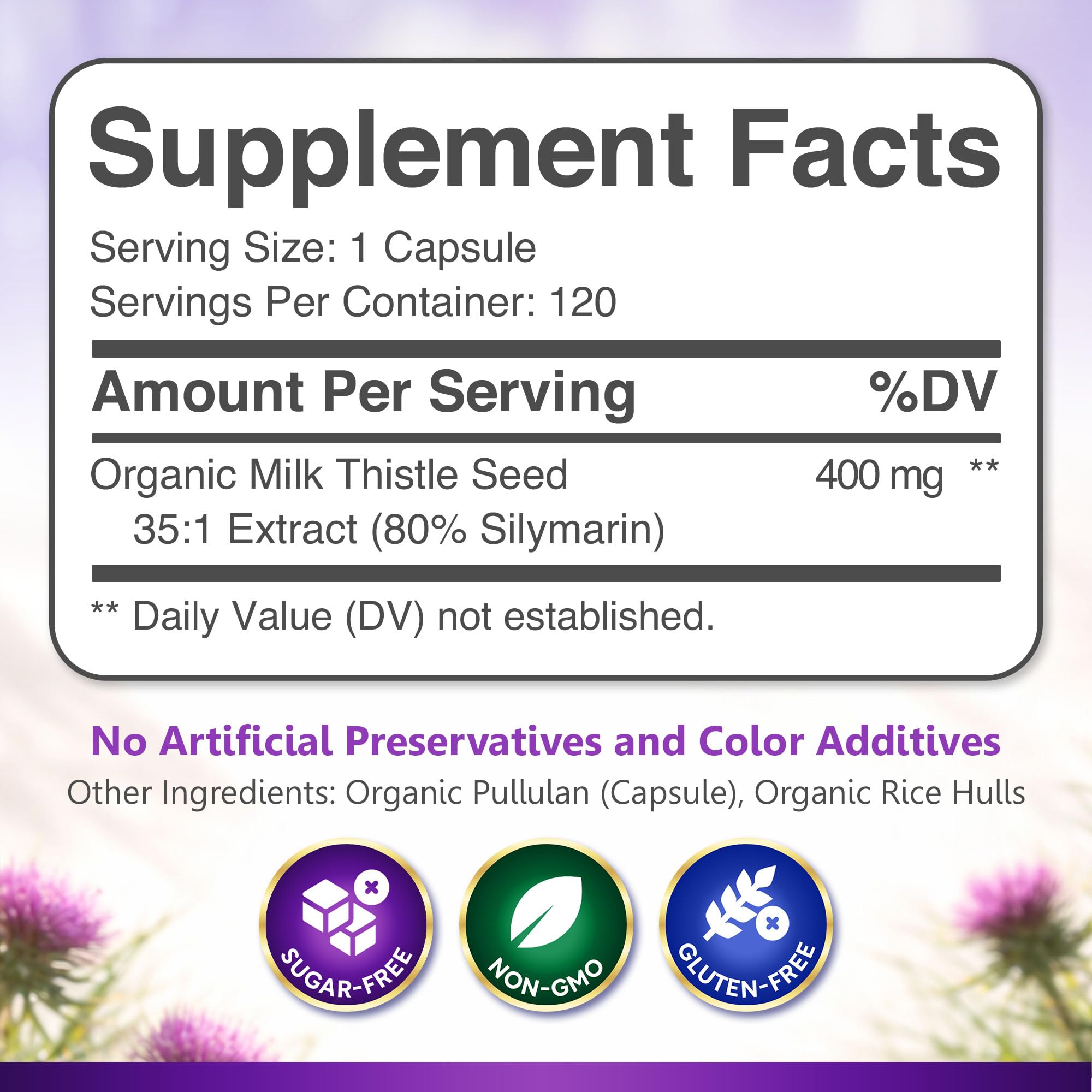 USDA Organic Milk Thistle 120ct, 35:1 Extract, 80% Silymarin, Liver Detox — Amazon image 9