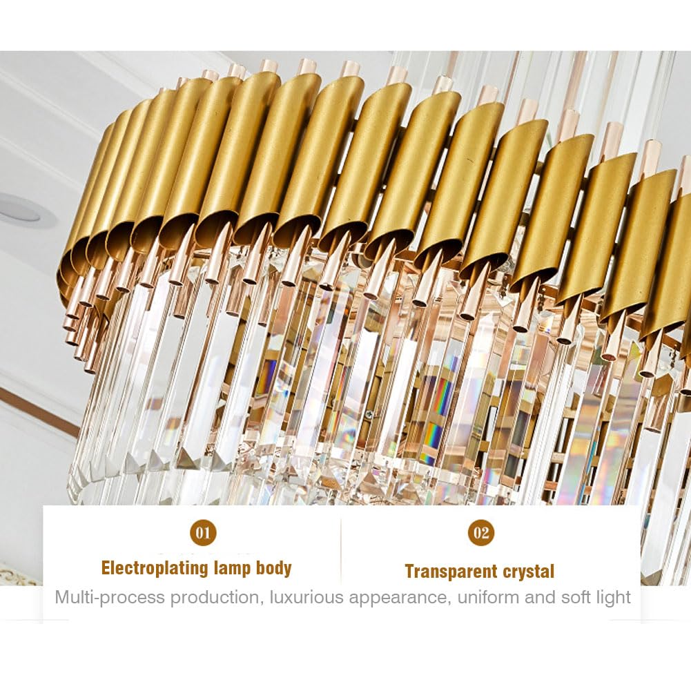 Lampadario Moderno in Cristallo per Scale - Lussuosa Lampada a Sospensione Regolabile per soffitti Alti, Lampadina E12, Finitura Oro/Nera, Lunghezza 51"/59"/67", Villa Spiral (diam