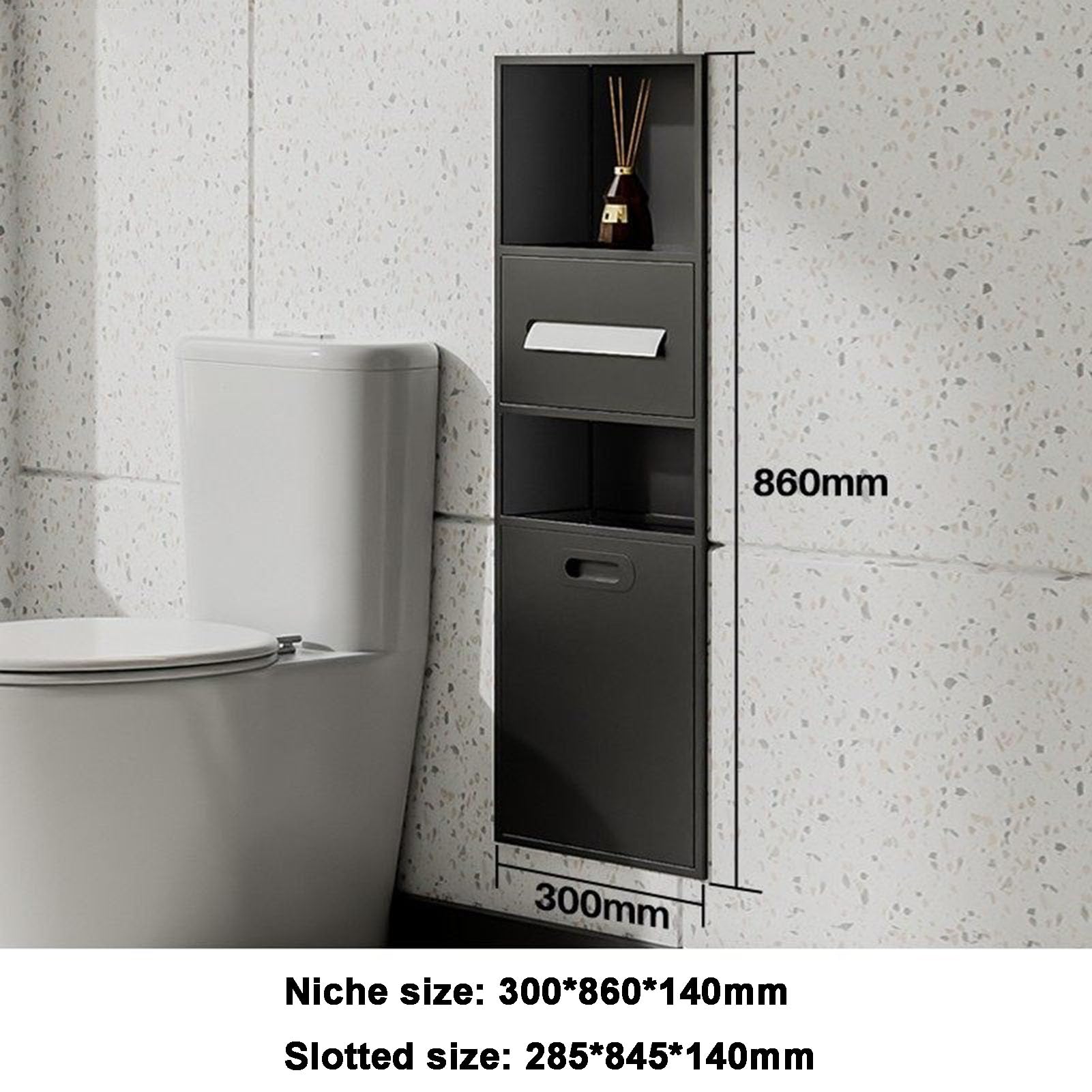 Mensola da parete in acciaio inox con cestino integrato impermeabile, porta accessori da bagno, dispenser di carta igienica e portascopino