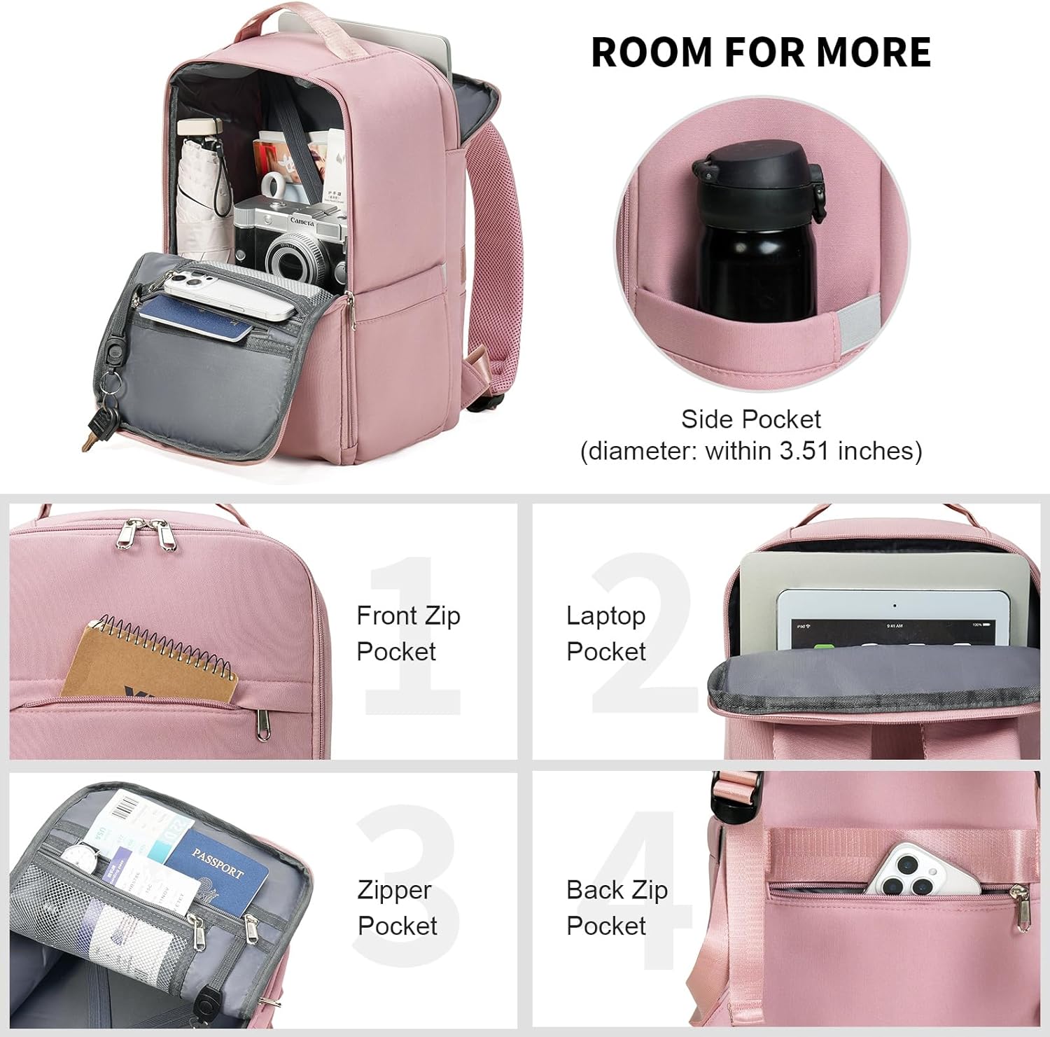 GAEKEAO Travel Backpack 15.6" Laptop Backpack for Men and Women Casual Daypack for Work Business Weekender College Pink