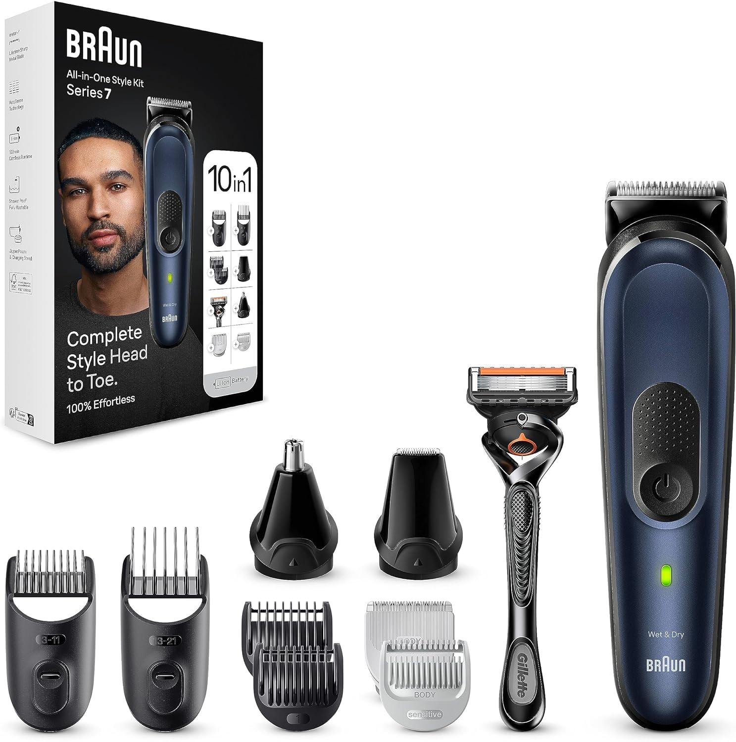 Braun Recortadora de Barba Series 7 Máquina Cortar Pelo, Máquina de afeitar, Cortapelos Hombre Kit 10 en 1 Para Barba, Pelos, Depilación Masculina, MGK7410,