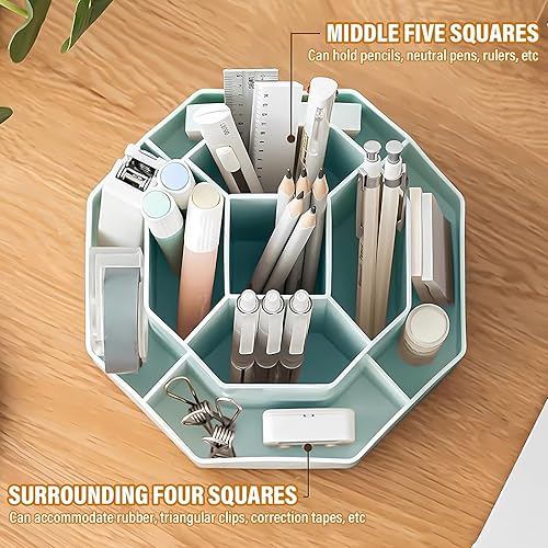 Miniatura 4 de Soporte para bolígrafo de rotación de 360 grados, soporte para lápices de 9 ranuras para escritorio, organizador de escritorio, accesorios de