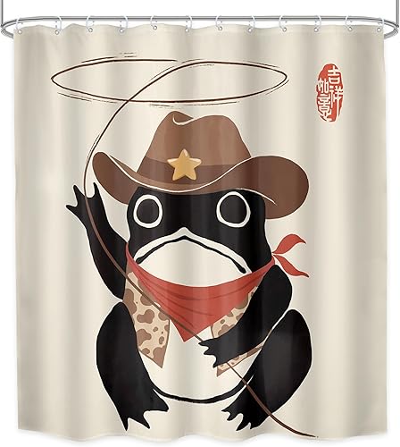 Miniatura 8 de LGhtyro Divertida cortina de ducha de rana vaquera, juego de baño de 71 pulgadas de ancho x 71 pulgadas de alto, diseño de animales de Rodeo