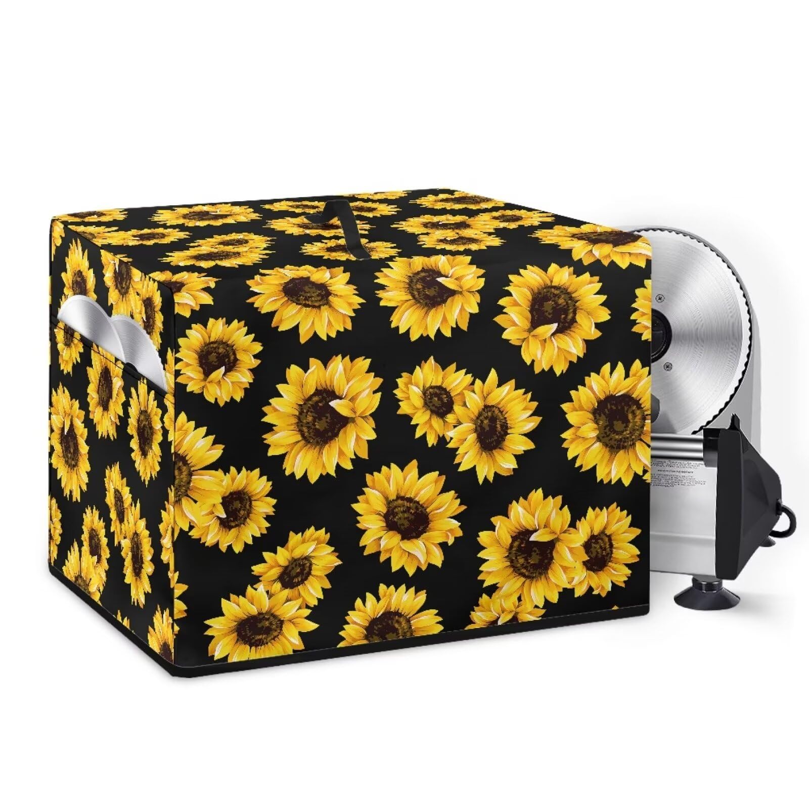 NETILGEN Meat Slicer Cover Kitchen Appliance Dust Cover Cheese Bread Slicer Cover Roomy Sturdy Protective Cover Bag with Top Handle and Accessories Pocket, Sunflower