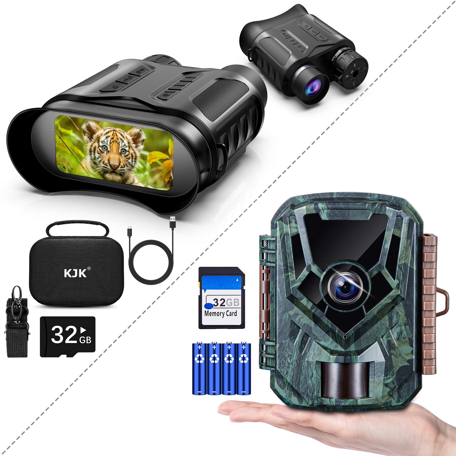 KJK Bundle 4K Night Vision Binocular Mini Trail Camera 24MP 1080P