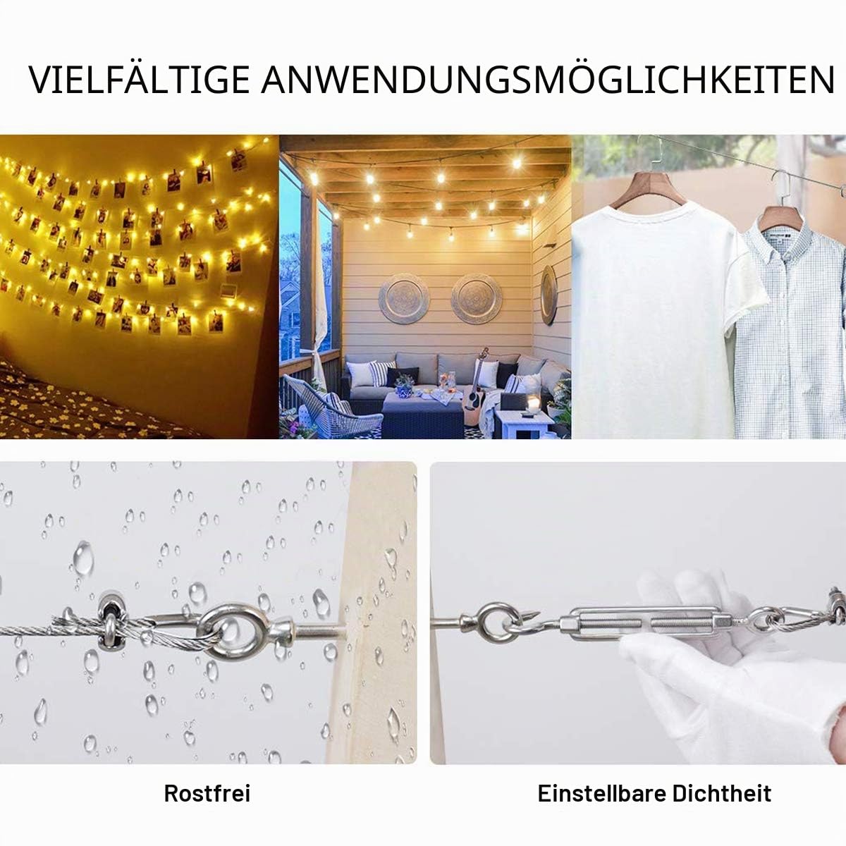 POFET 4 Stück M10 Edelstahl 304 Haken & Haken, Spannschloss, Drahtseil, starke Spannung, Hardware-Kit für Drahtseilspannung, strapazierfähig
