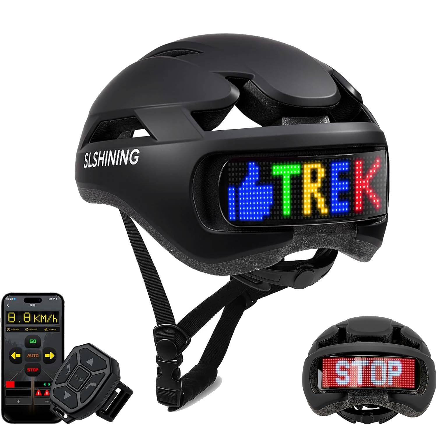 Casco da bicicletta connesso e sicuro per uomo donna casco intelligente con display LED personalizzabile, luci posteriori frenate, indicatori di direzione e avviso luminoso per mountain bike, strada