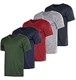5 Pack: Men’s V-Neck Dry-Fit Moisture Wicking Active Athletic Tech Performance T-Shirt