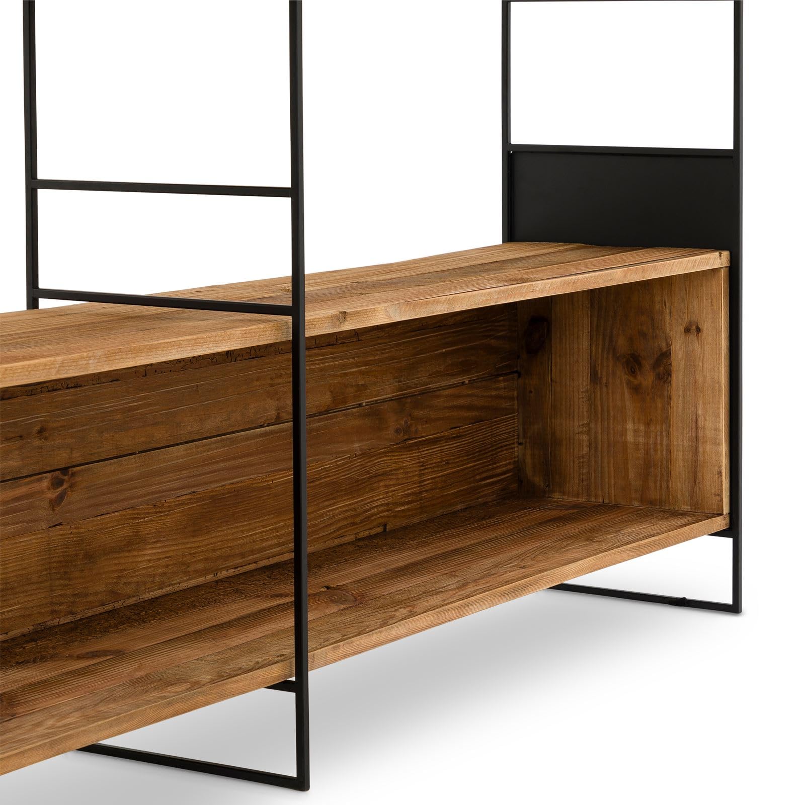 IDIMEX Regal AMAGI 180x190 cm aus recyceltem Massivholz, Natur/Schwarz - Standregal im Industrial Stil, Bücherregal aus Kiefernholz und Metall, offenes Regalsystem für Wohnzimmer und Büro