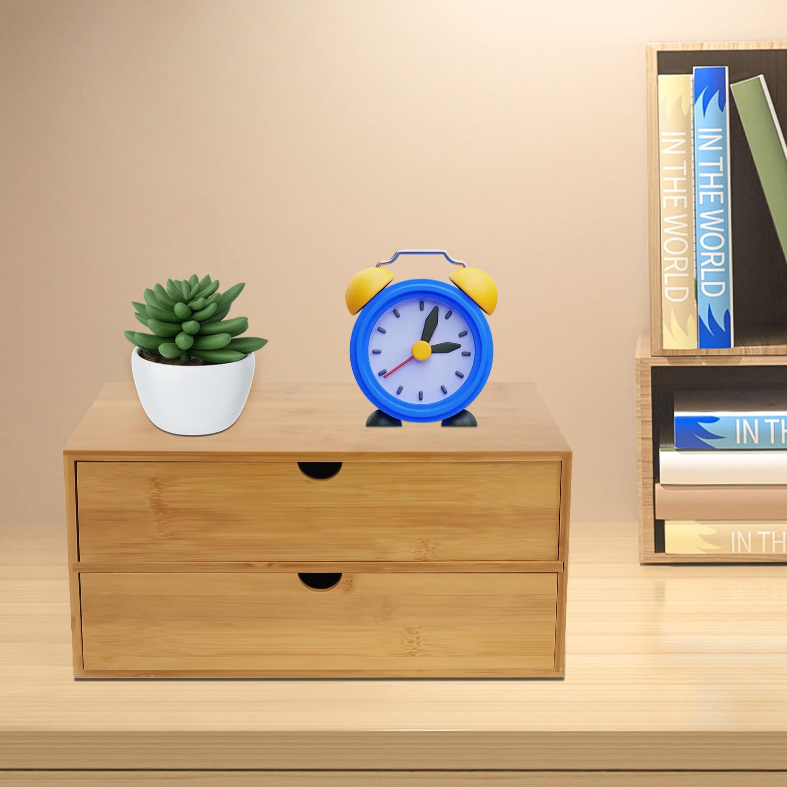 Mini organizzatore in bambù per scrivania, scatola portaoggetti da tavolo con 2 cassetti per scrivania, cassetto, organizer da scrivania in bambù