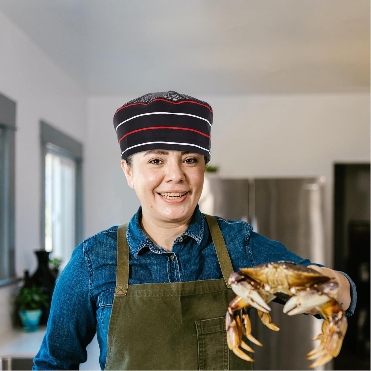 Chef Hat Unisex Kitchen Staff Cap Breathable Mesh Top Polyester Cooking Work Hat for Hotel and Restaurant Food Service Black