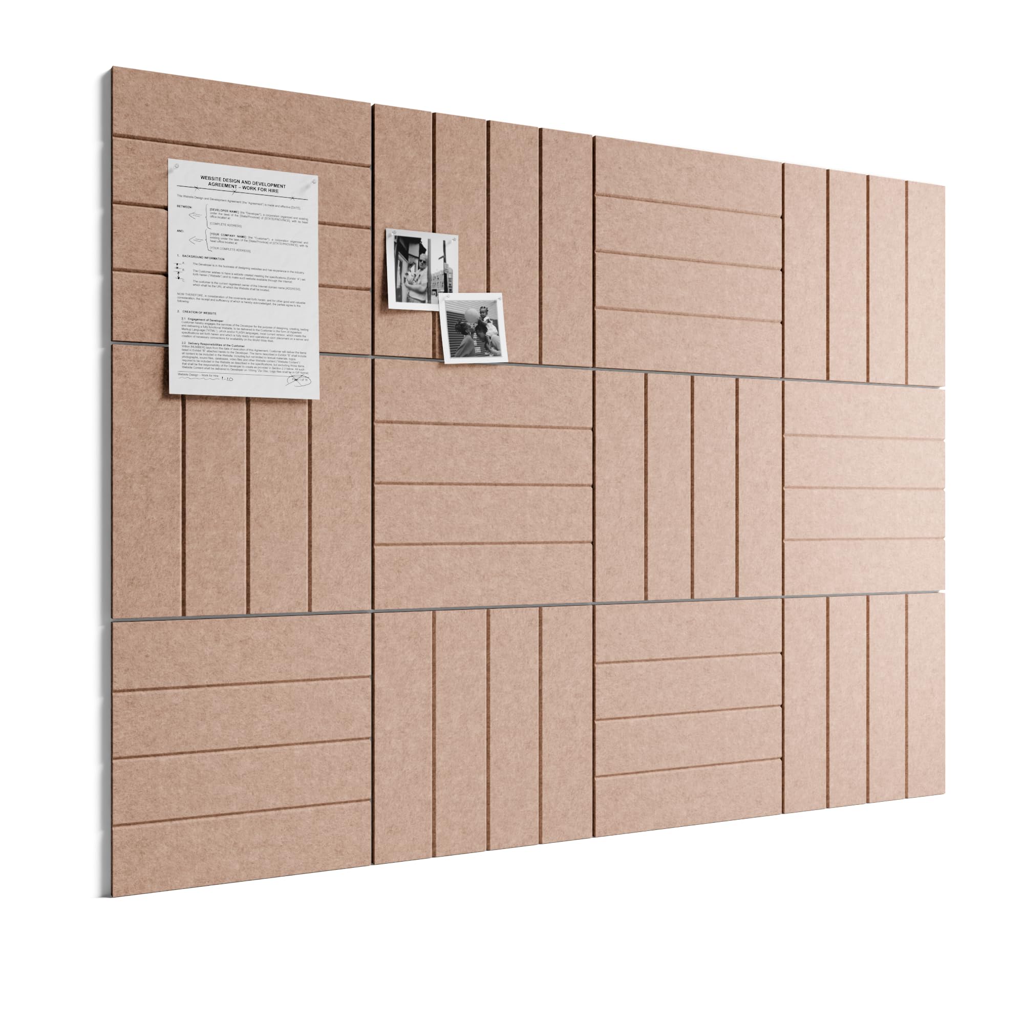 Bumusty Large Cork Board Alternative-48 x 36" Felt Bulletin Board Tiles, with 30 Pushpins, 70 Adhesive Tabs, 12-Pack Slat Wall Paneling, Cork Boards for Office Push Pin Board Felt Board-Terracotta