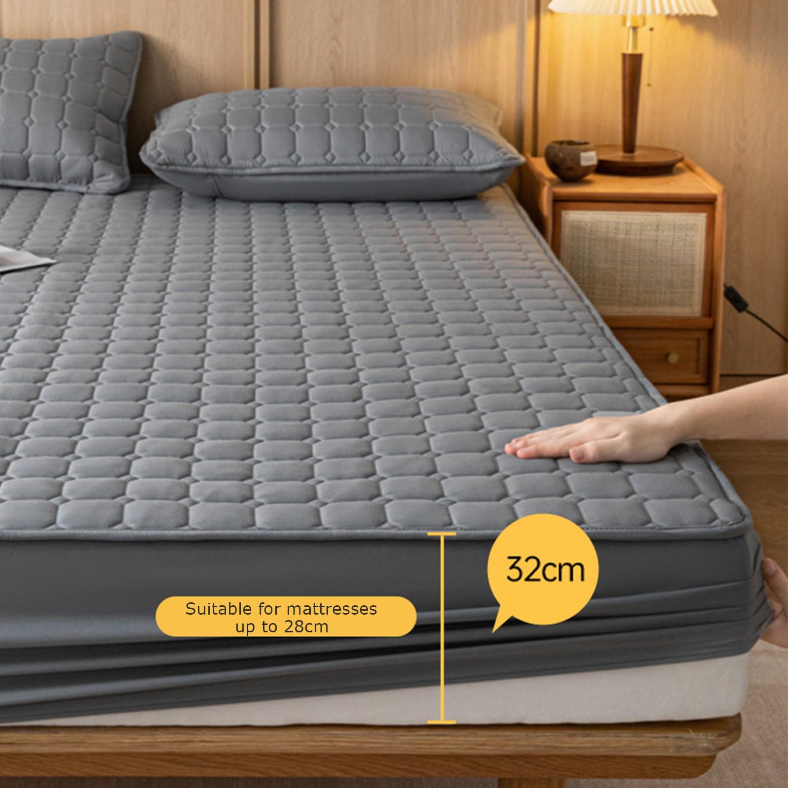 Protector De Colchón Elástico Ajustable – Ropa De Cama Acolchada con Almohadilla De Matelas – Funda De Colchón Se Estira hasta 14 Pulgadas De Profundidad(P,90x200x32)