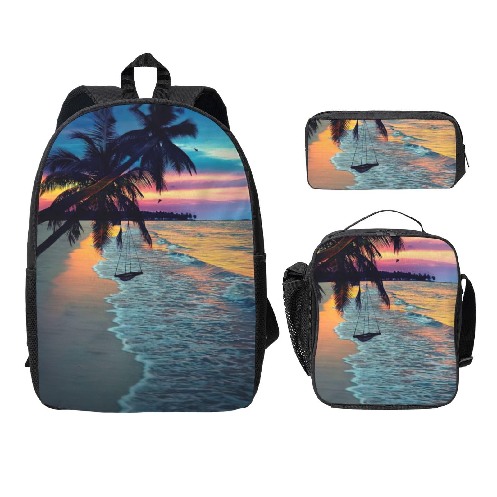 Sac à dos école intermédiaire imprimé cocotier style plage EdWal - 8
