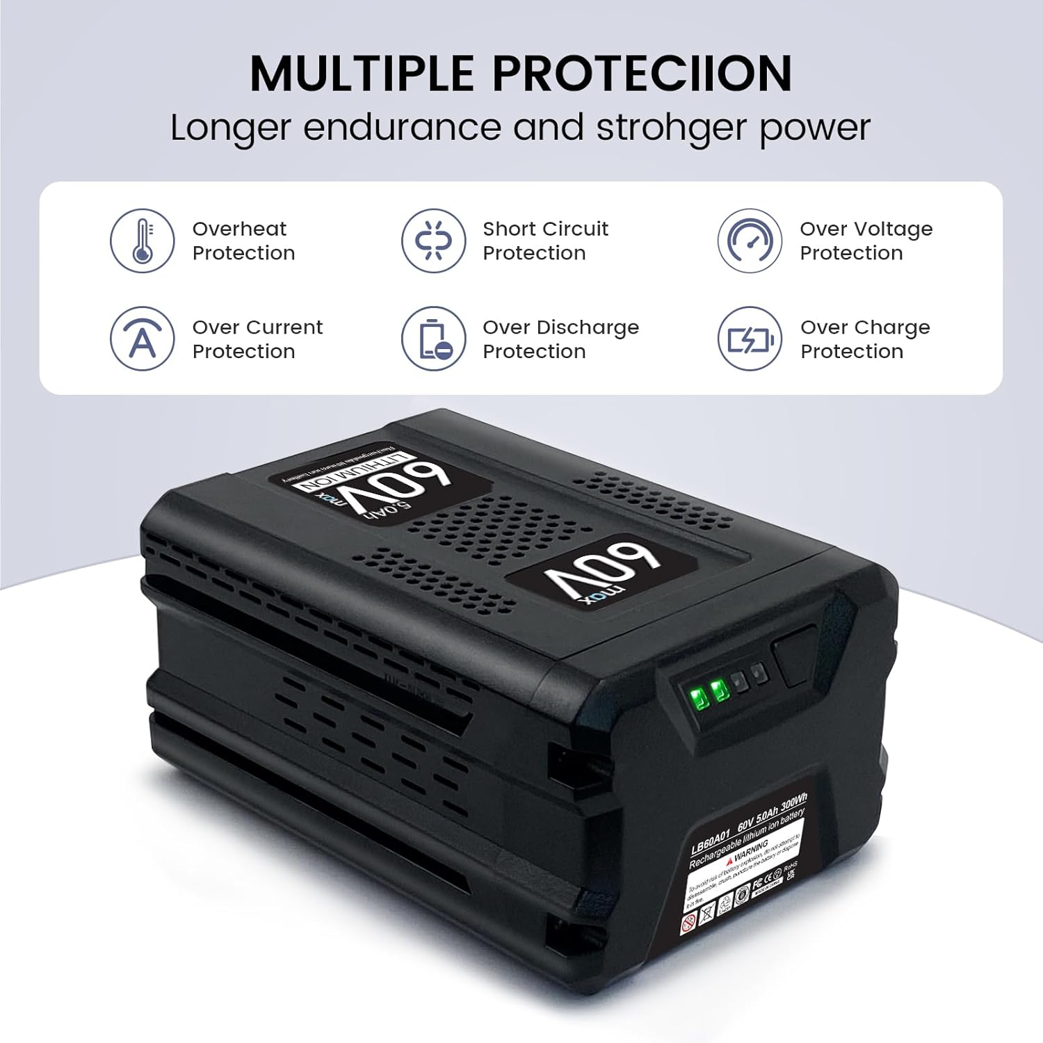 Cordless Tools 60V 5.0Ah Lithium Replacement for Greenworks 60V Battery LB60A03 LB60A02 LB60A00 Lawn Mower Battery-High Capacity Upgraded for Greenworks 60 Volt Green Works Max Batteries