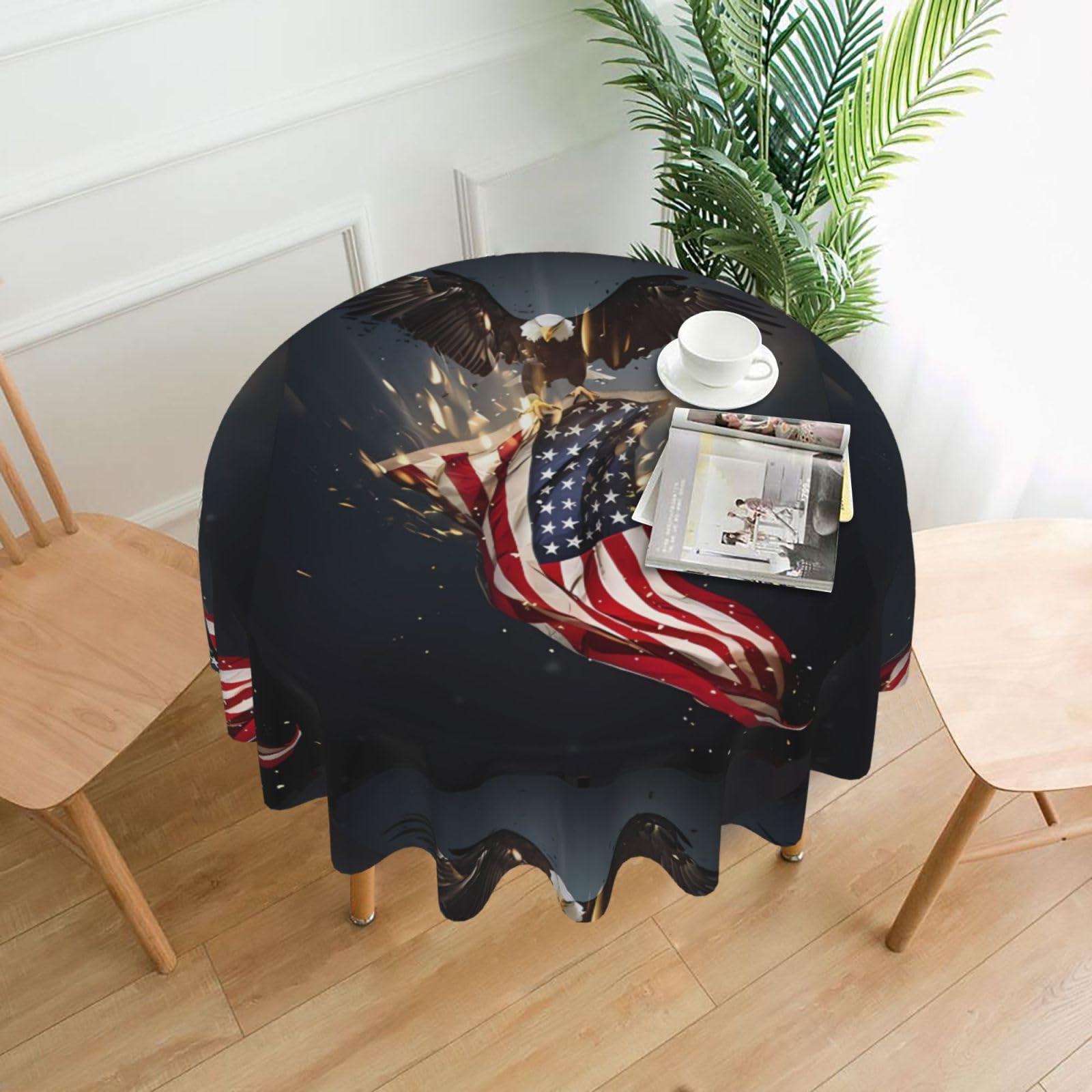 WHJSSF North American Bald Eagle Prints Round Decorative Tablecloth 60in - Elevate Your Dining Experience with a Stylish & Protective Table Throw