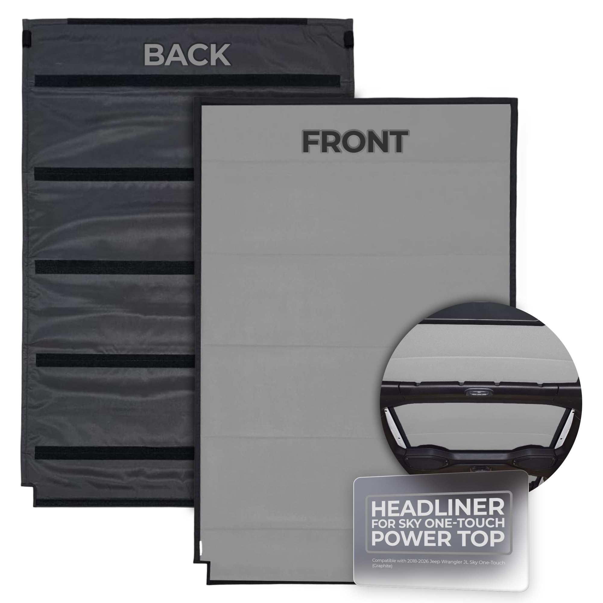 Insulating Headliner Compatible for Jeep Wrangler JL Sky One-Touch Power Top (2018-2026) | Three-Layer Design for Comfort, Noise Reduction & Easy Installation (Grey)