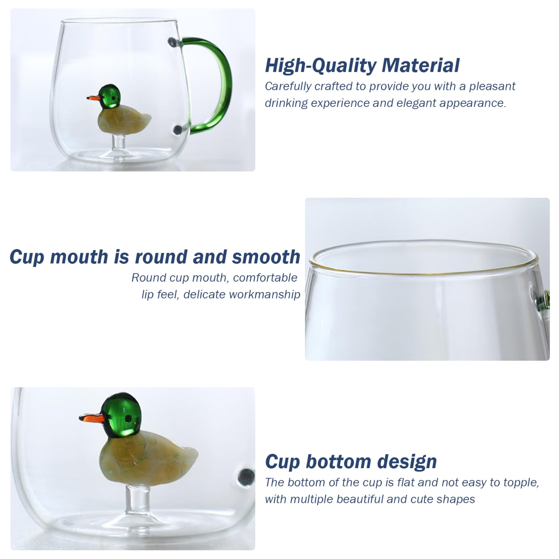 2Pcs 3D Animal Coffee Mug, 400ml Cute Coffee Cup Ceramics Cartoon Glass Animal Inside Heat Resistant Drinking Glasses with Handle for Home Office Tea Juice Milk