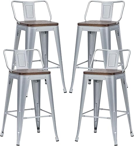 Miniatura 44 de Alunaune Juego de 4 taburetes de bar de metal de 26 pulgadas, taburetes de bar de altura de mostrador negro mate, sillas de barra industriales con