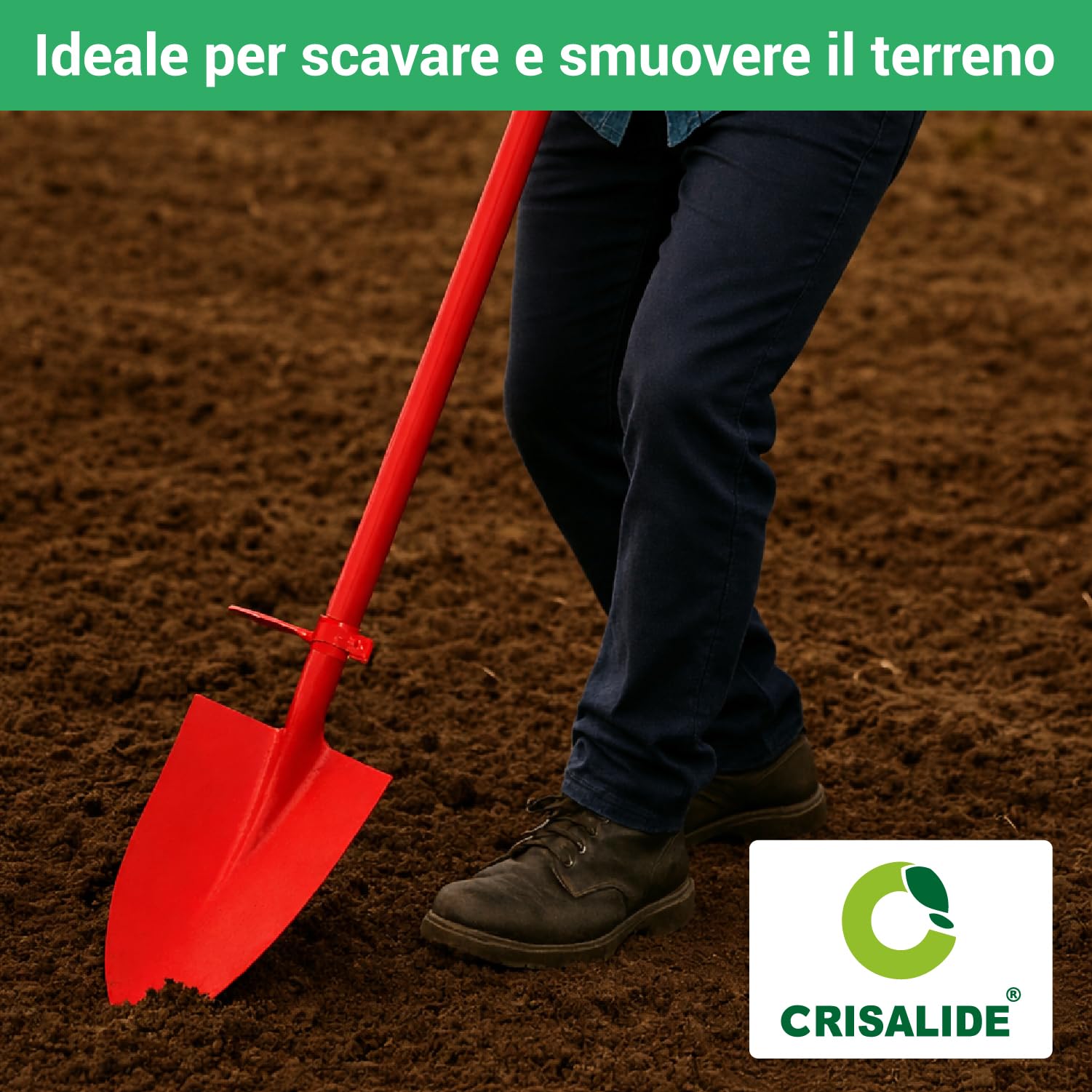 Crisalide Pala Roma con punta de acero forjado – con mango y soporte ajustable, ideal para huerto y jardín – Herramienta de excavación robusta para trabajos de tierra