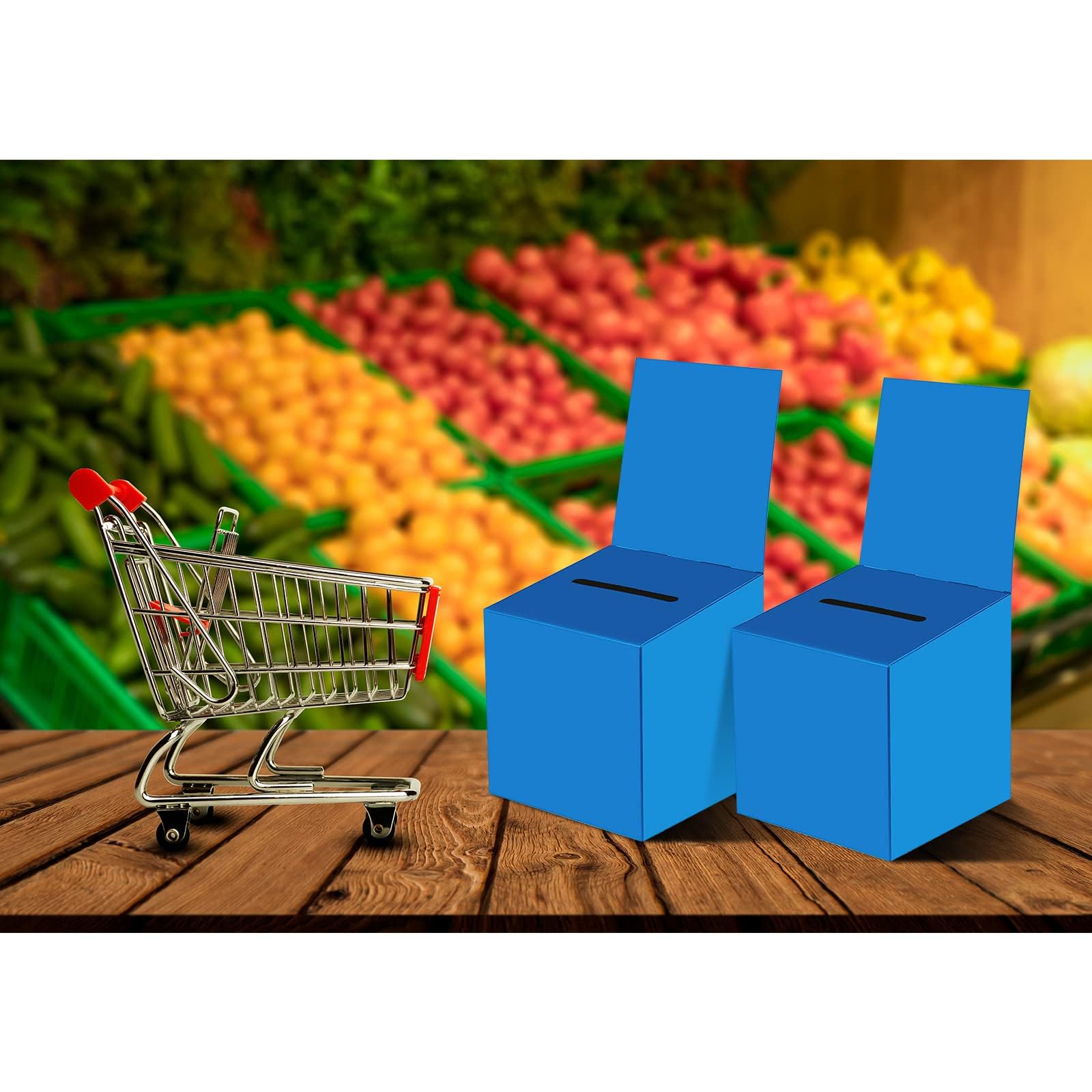 Paquete de 24 cajas de rifa, urnas con ranura, cajas de cartón de 6 x 6 x 6 pulgadas con ranura para boletos y cabecera extraíble para coleccionar tarjetas de visita y concurso de votación (24, azul)