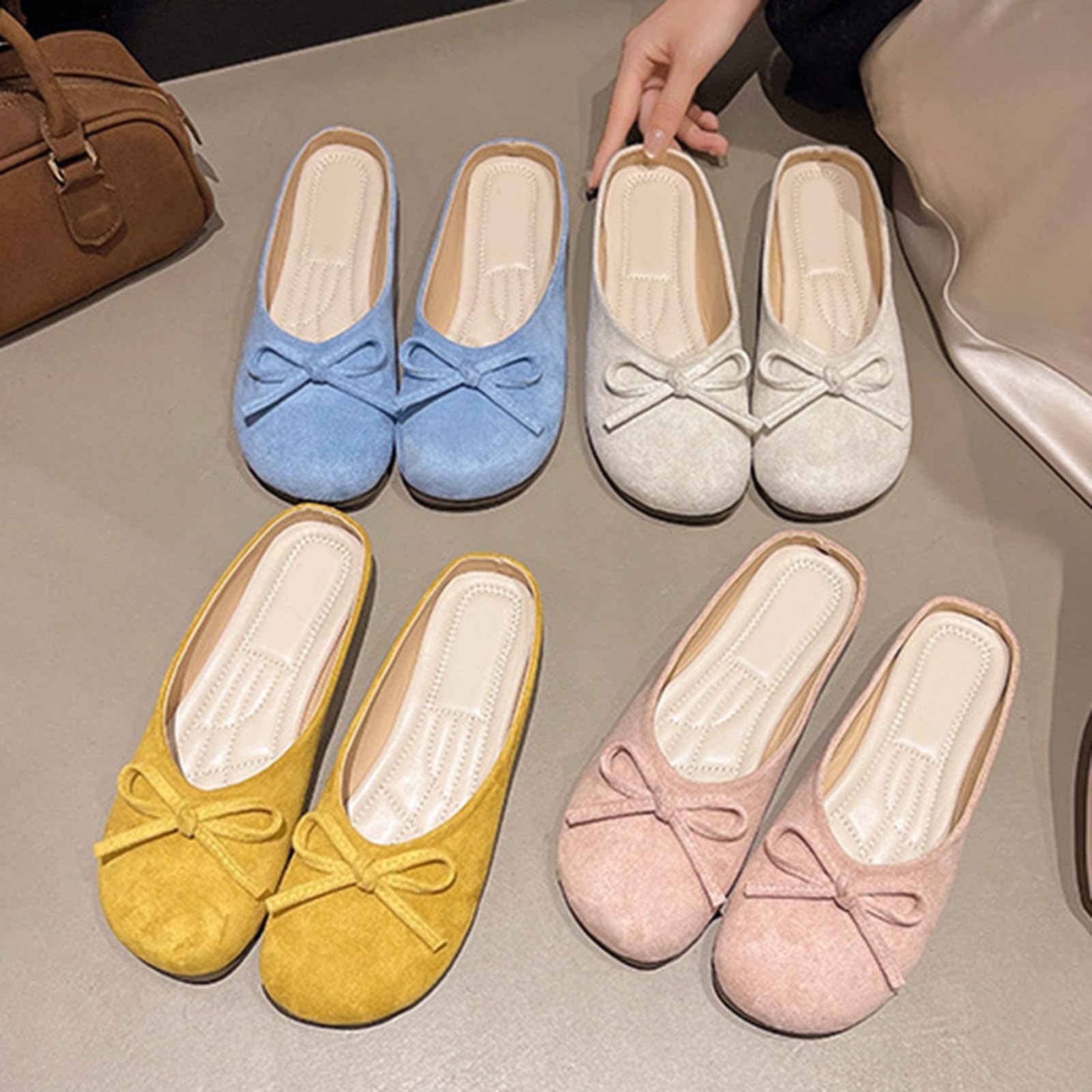 Zapatos de ballet clásicos con lazo para mujer, informales, planos, para uso diario elegante y cómodos trajes de oficina en interiores, Blue, 39.5 EU
