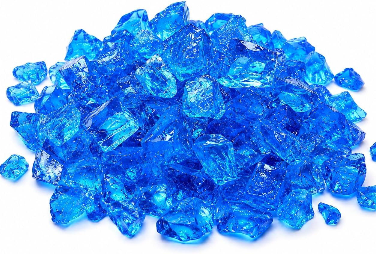 GRISUN Caribbean Blue Fire Glass for Fire Pit - 1/2 Inch Tempered Glass Rocks for Natural or Propane Fireplace, Safe for Outdoors and Indoors Firepit Glass, 10 Pounds