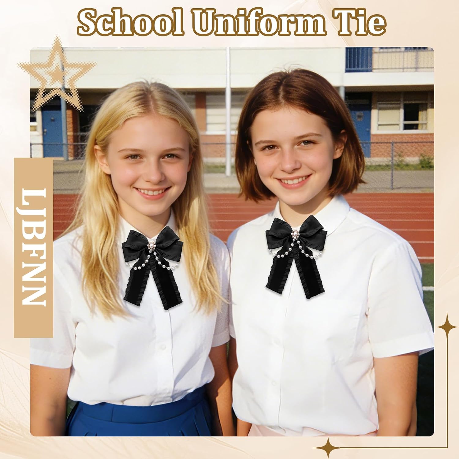 LJBFNN Bow Tie for Women Girls Elegant School Girl Ties with Pearl Chain Adjustable Ruffle Kids Bowtie for Party Shirt Daily