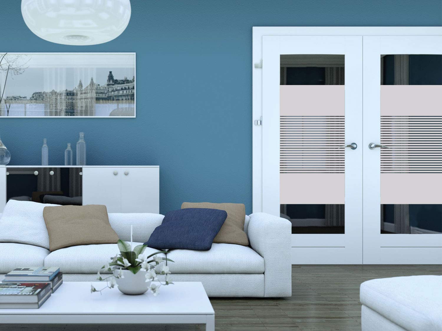 GRAZDesign Fensterfolie Streifen Blickdicht, Sichtschutz Folie Milchglasfolie für Fenster, Glastür, Scheiben lichtdurchlässig - 100x100cm / Silbergrau