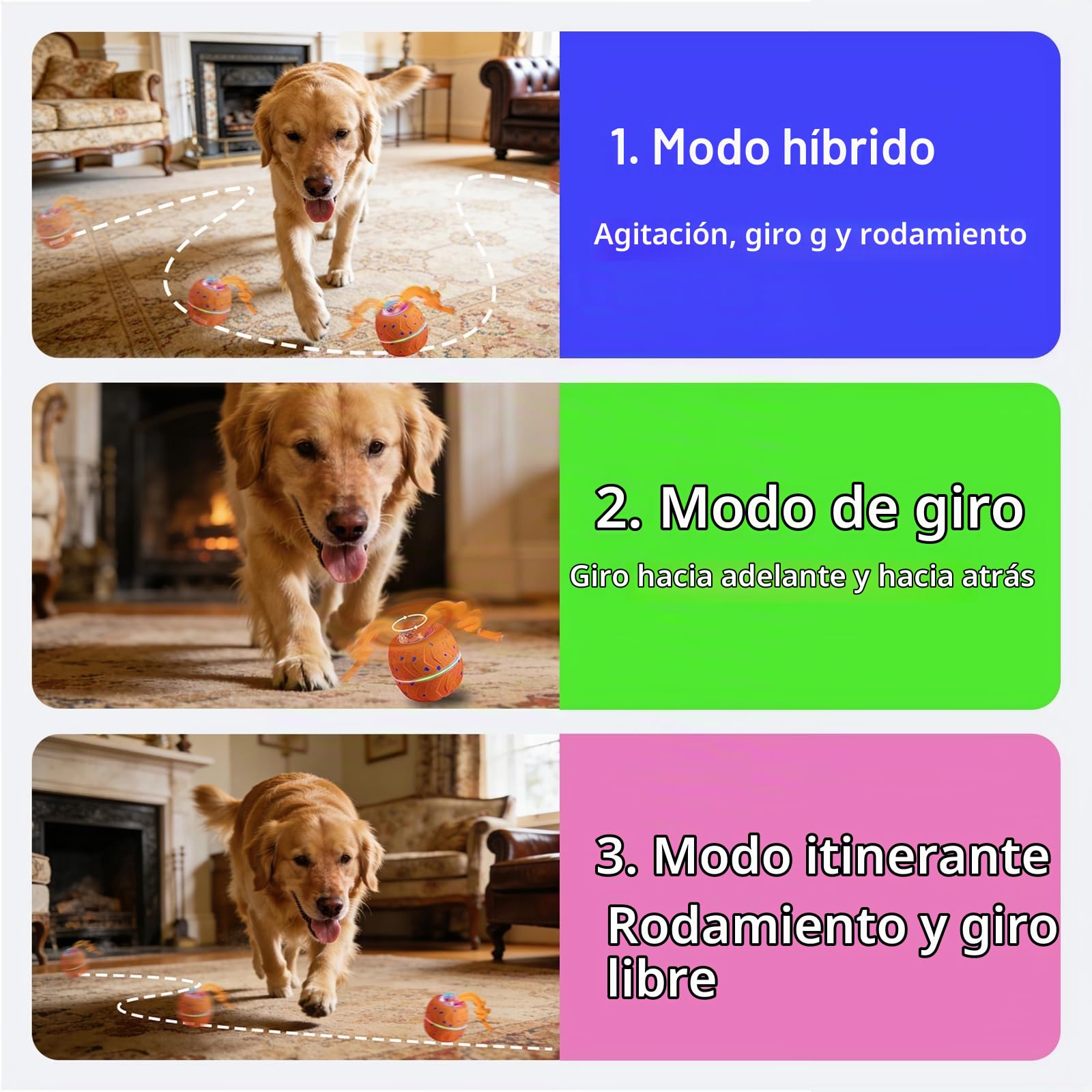 Pelota Interactiva para Perros - Wicked Ball Rolly con Cuerda y Ladridos, Juguete Interactivo Inteligente para Perros con 3 Modos de Juego, E-TPU, USB-C Recargable, Luces RGB, Adecuado para Perros