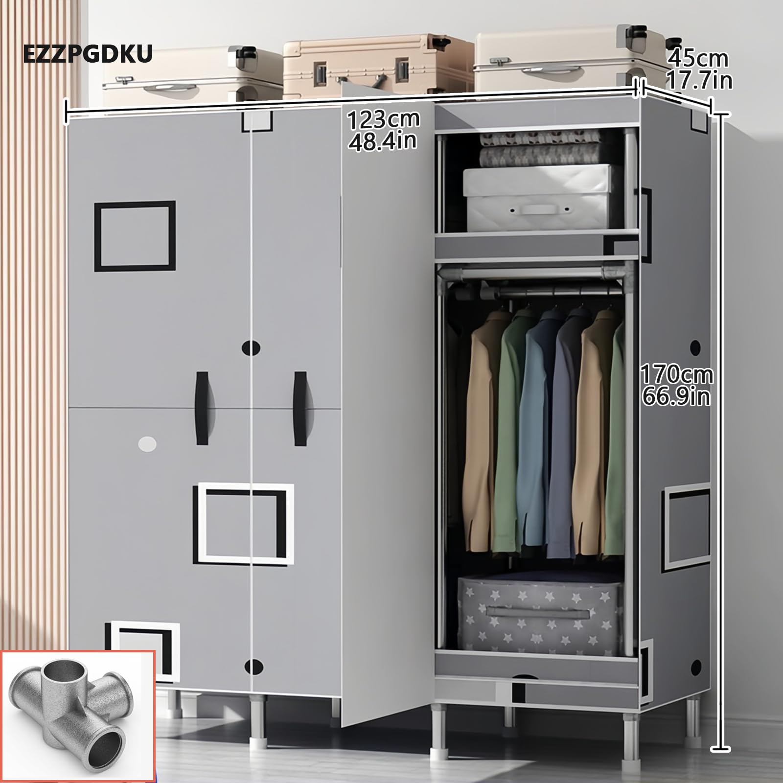 Tragbarer Kleiderschrank, Stoffschrank Mit Kleiderstange Stabil, Kleiderständer Mit Abdeckung, Faltschrank Magnetische Tür, Kleidung Schrank 23 Mm Stahlrohr, Für Schlafzimmer, Ankleidezimmer