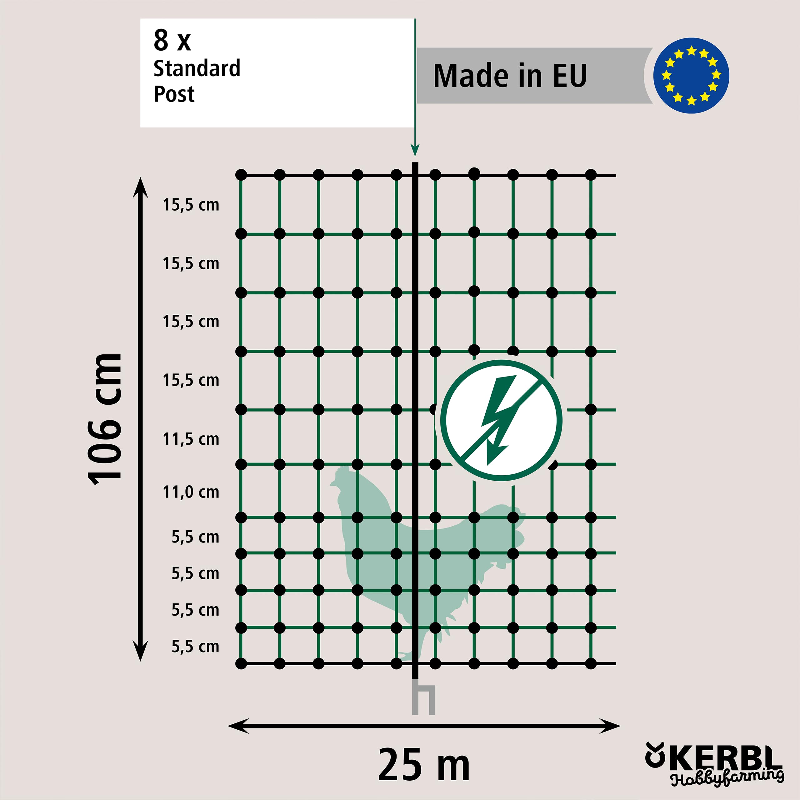 Kerbl Hobbyfarming 292279 Siatka dla Drobiu, Zielony, 25 m