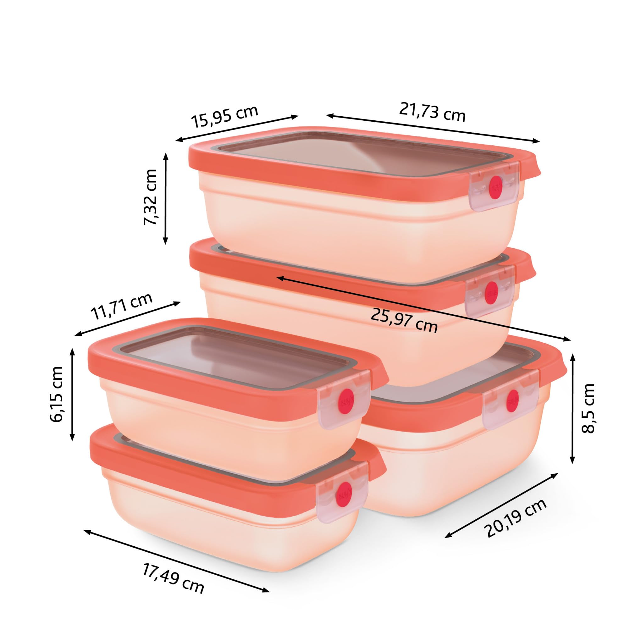 EMSA oneClick, recipiente para almacenar alimentos, un clic, abrir y cerrar sin esfuerzo, 2 veces más frescos, 100% hermético, apilables, set 5 piezas naranja, 2x 0,50L, 2x 1,20L, 1x 2,30L, N1230900