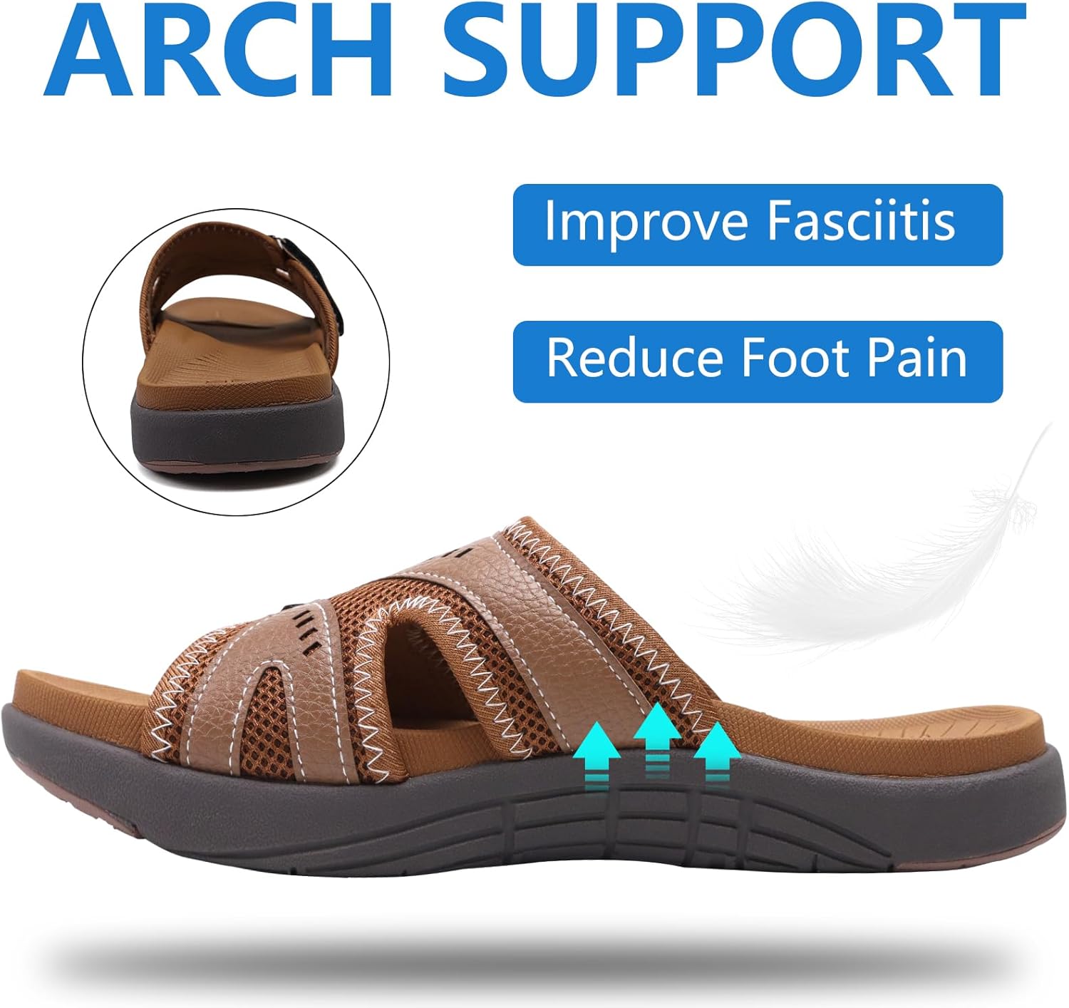 COFACE Mens Sport Recovery Sandals Plantar Fasciitis Soft Cushion Lightweight Orthotic Slides for Men - Image 3