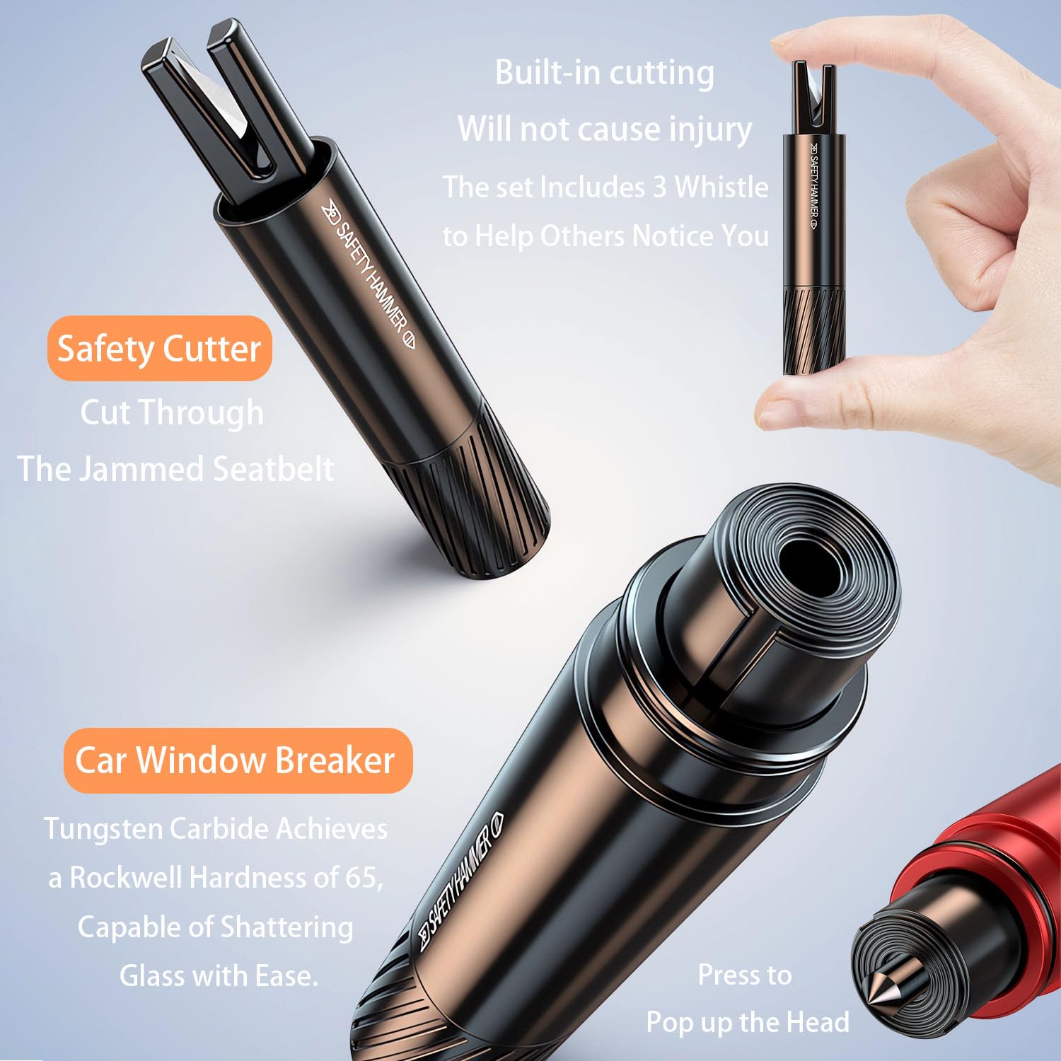 3 Pcs 2 in 1 Car Window Breaker Seatbelt Cutter(With Whistle/Fixed Bracket/Test Glass) Car Glass Breaker and Seatbelt Cutter，2 in 1 Emergency Car Window Breaker For Car Safety