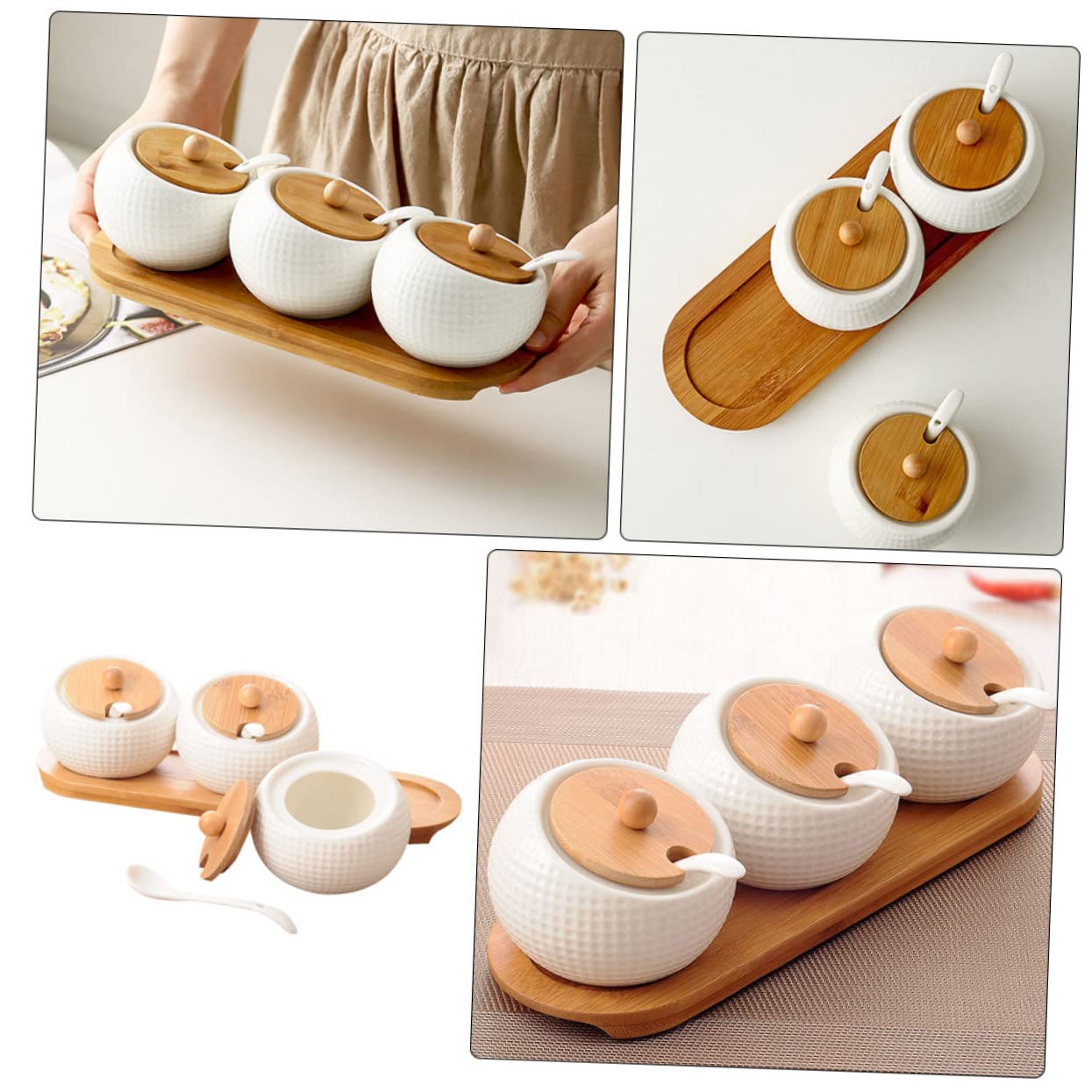 VALICLUD Set Barattolo per Spezie in Ceramica Bianca Coperchio | Cucinare, Legno Incluso, per Peperoncino in Polvere e Sale, Uso Domestico Versatile