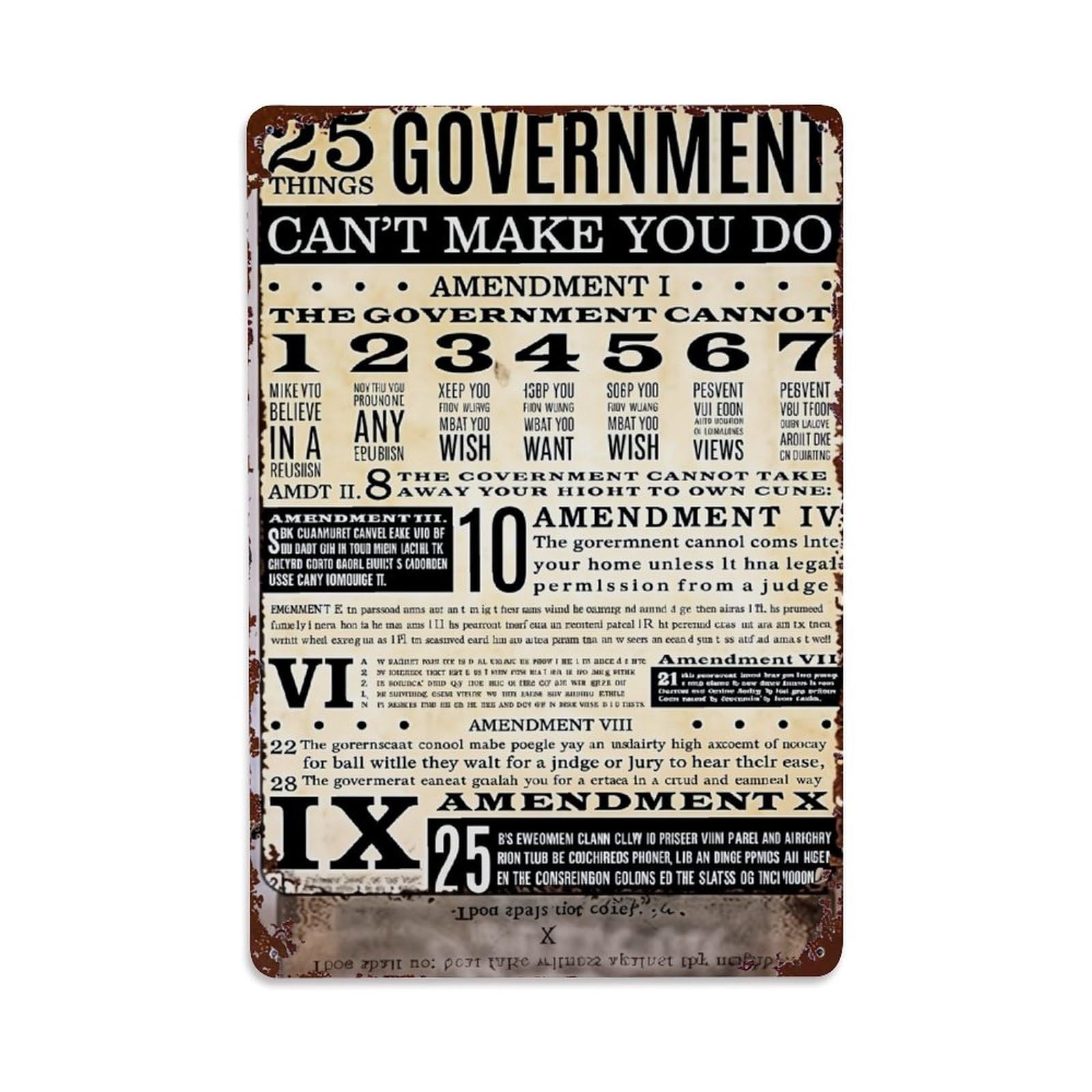 Jdfenggu Vintage Government Rights Amendment List Poster Retro Metal Tin Sign, Decor Art Poster For Bar, Home, Man Cave, Kitchen, Laundry Room Gift 8X12inch