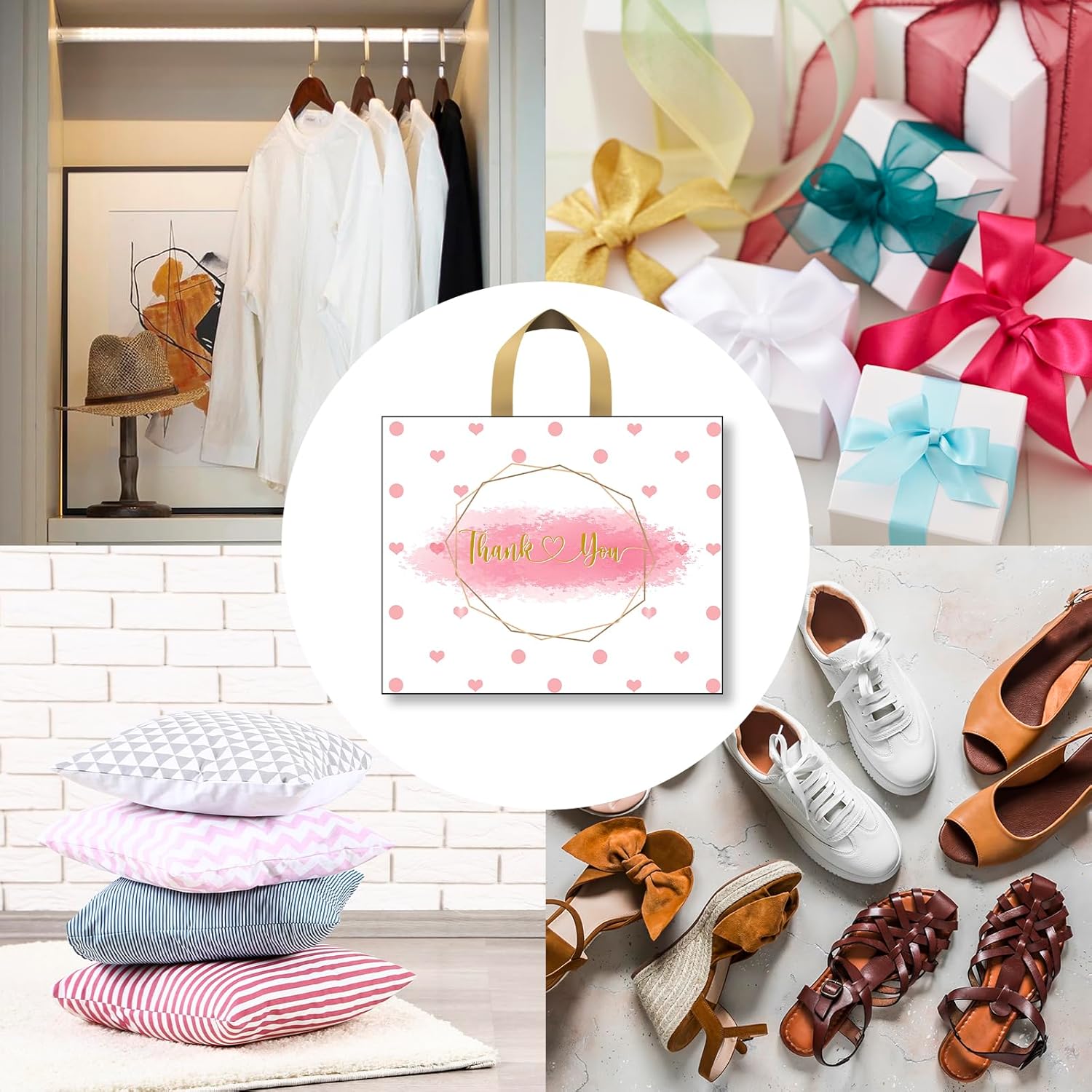 WAKAKO 60Pcs Thank You Bags Plastic Shopping Bags with Handles, Extra Large Thick 18 x 16 Inch Retail Merchandise Gift Bags for Small Business, Polka Dot Heart - Image 7